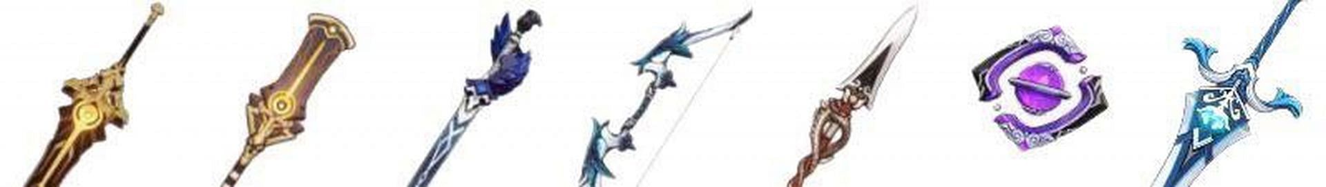 The supposed weapons for the 1st half of Genshin Impact 3.5 (Image via Mero)
