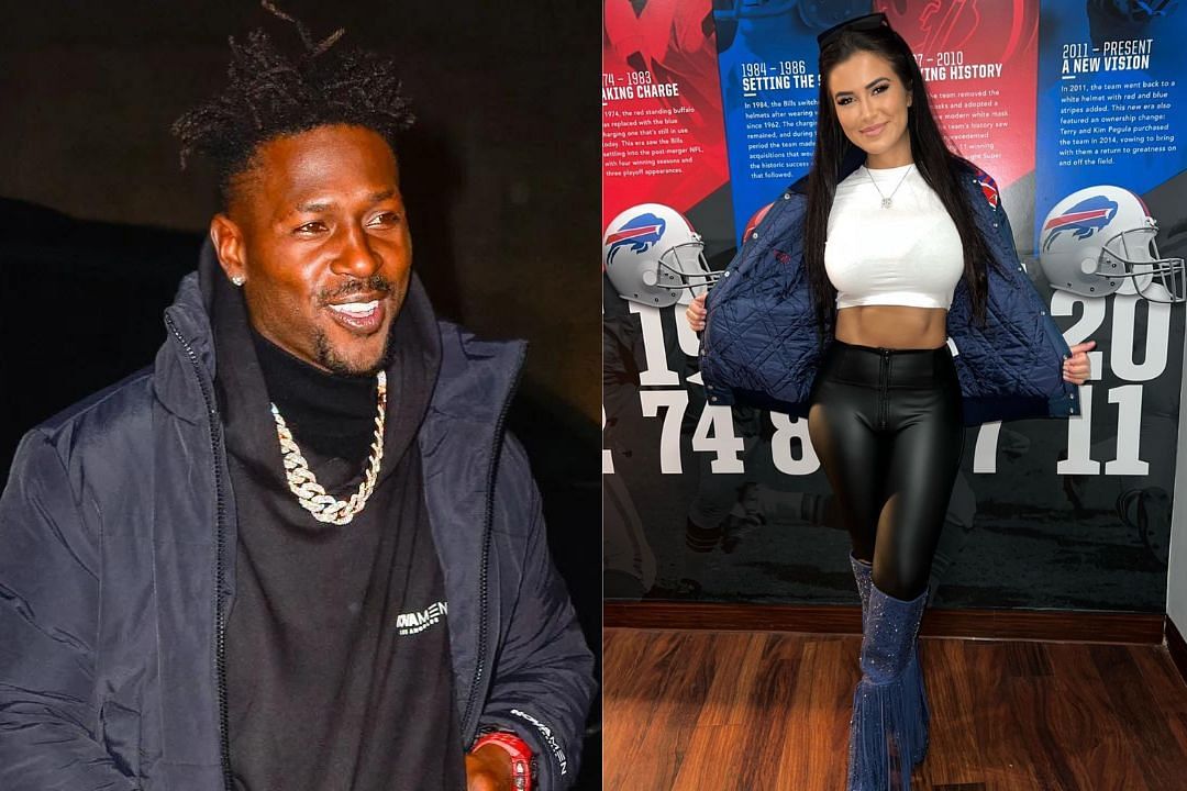 Former NFL WR Antonio Brown (l) and wife of Buffalo Bills safety Jordan Poyer, Rachel Bush (r)