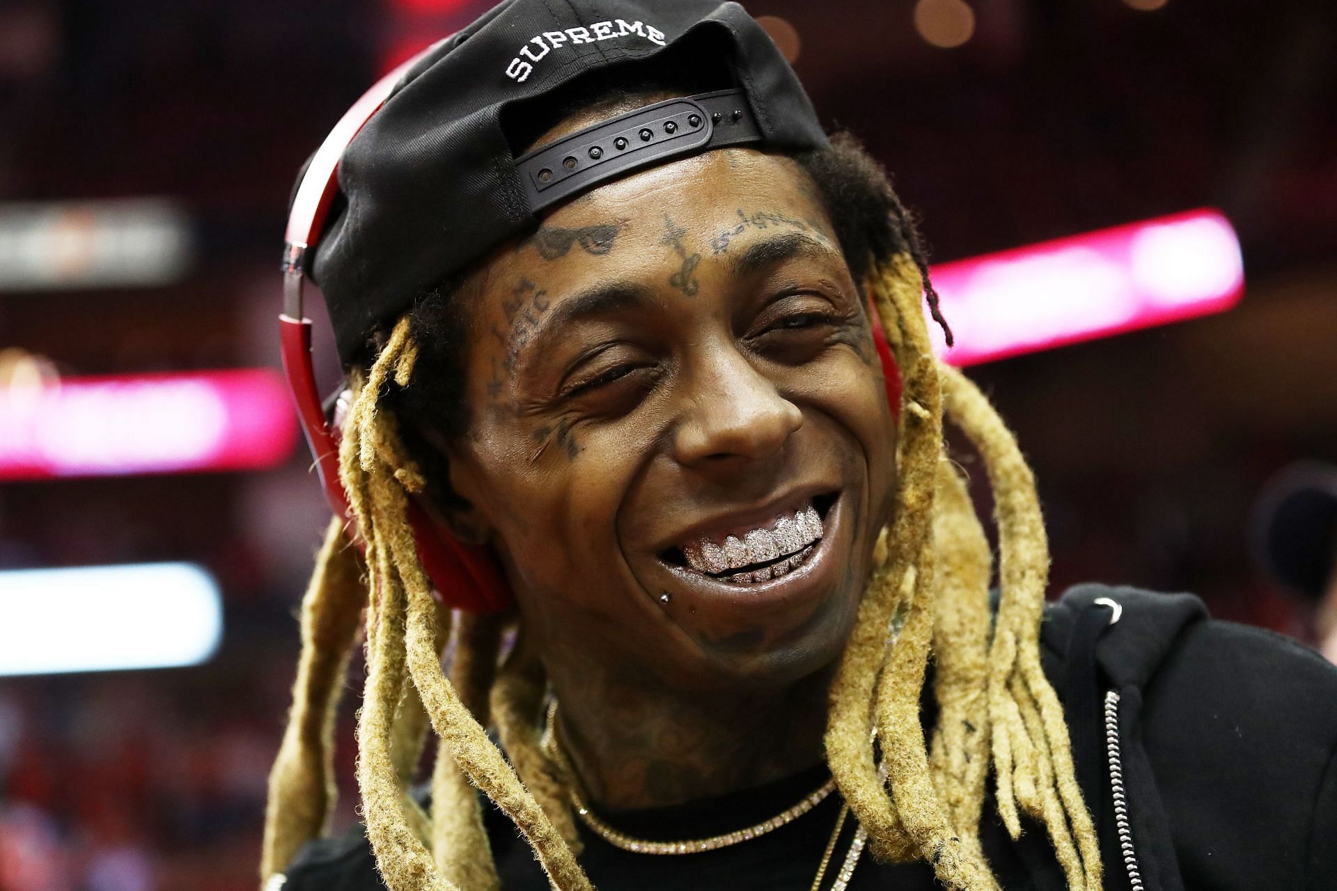 Lil Wayne while attending an NBA playoff game