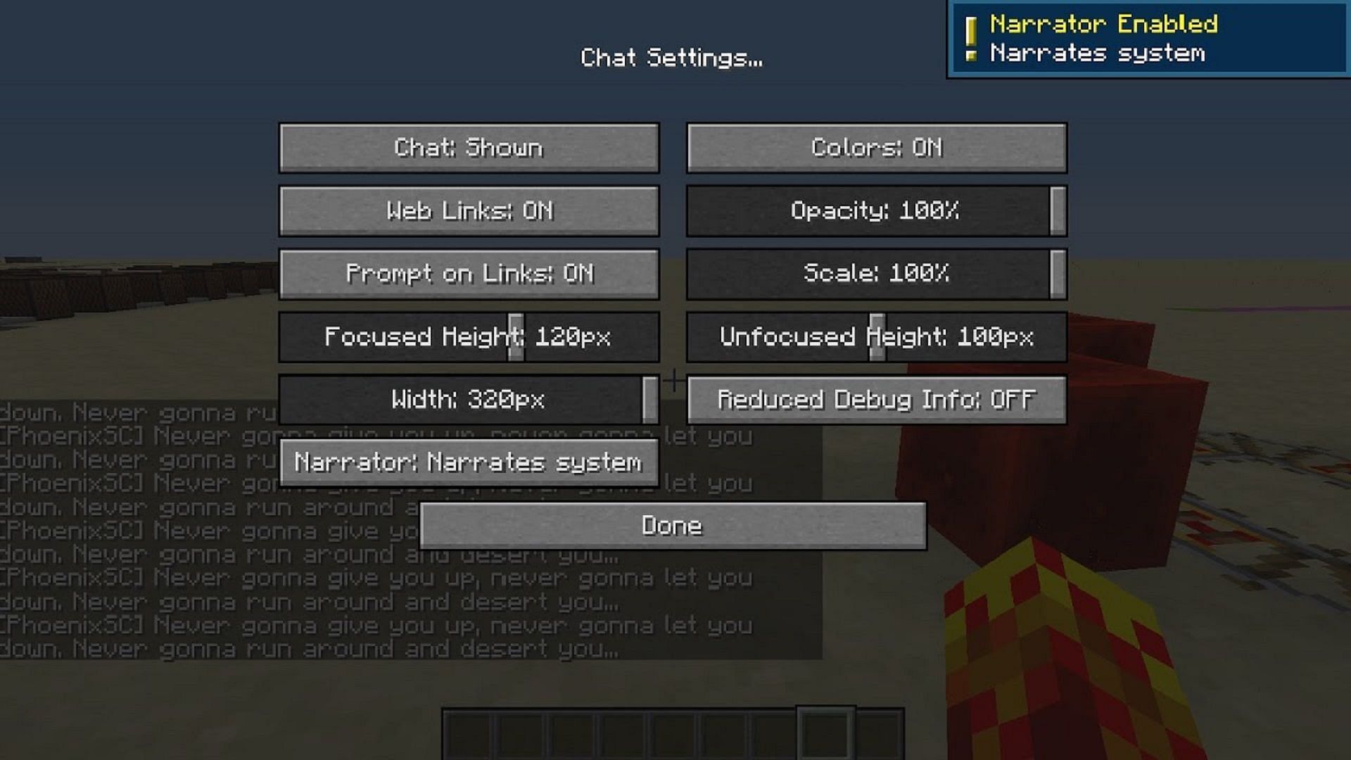 Minecraft&#039;s narration system is made to be as accessible and quick to use as possible (Image via Phoenix SC/YouTube)
