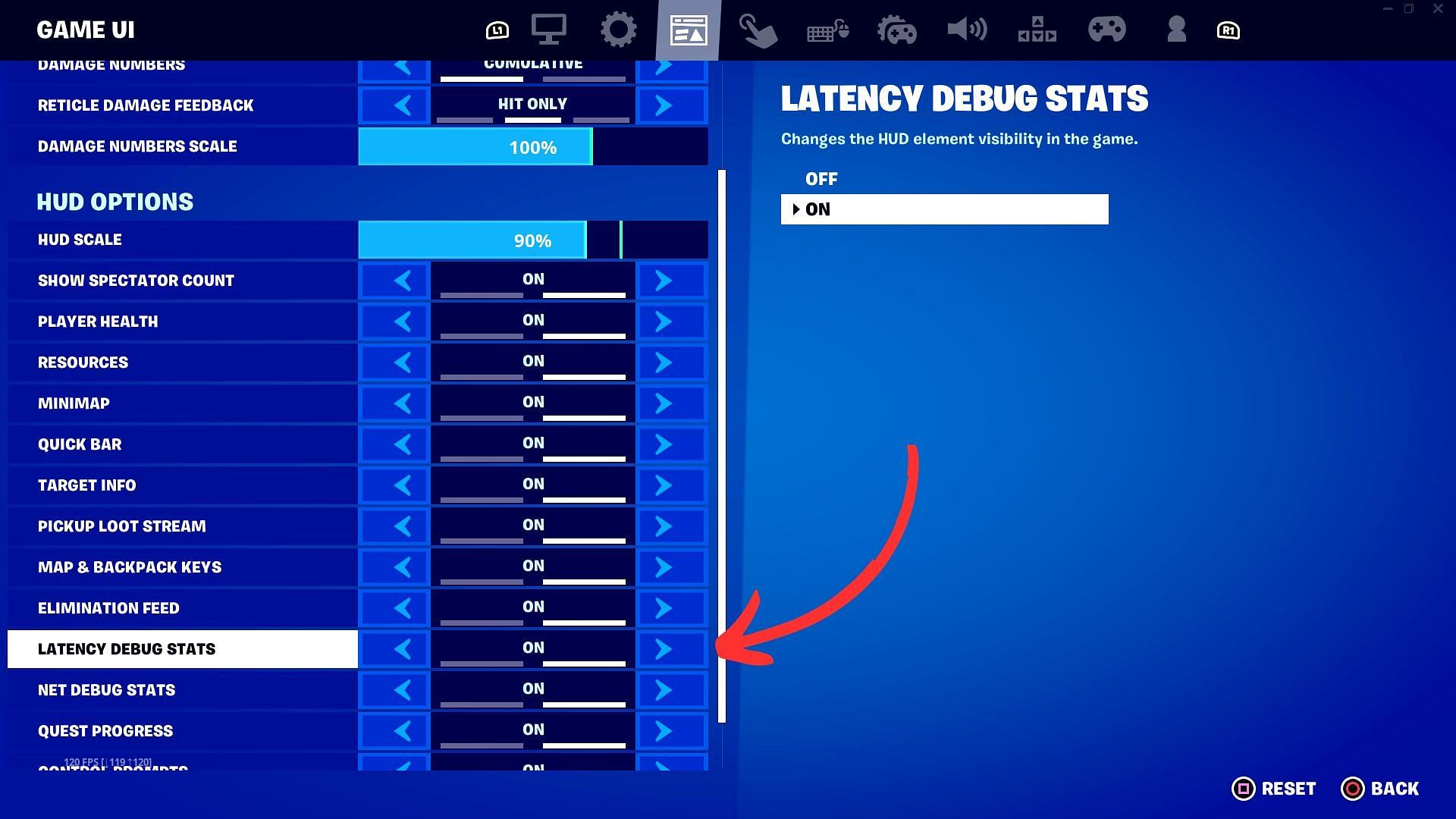 Latency Debug Stats option in Settings (Image via Sportskeeda)