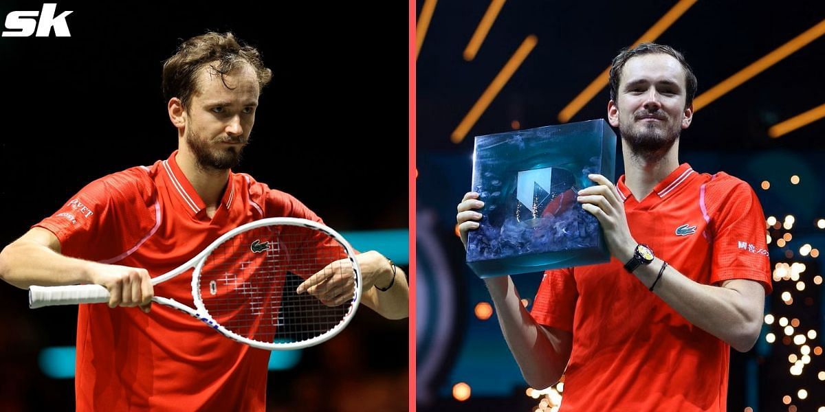 Daniil Medvedev celebrated in a unique way (L) after winning the 2023 ABN Amro Open.