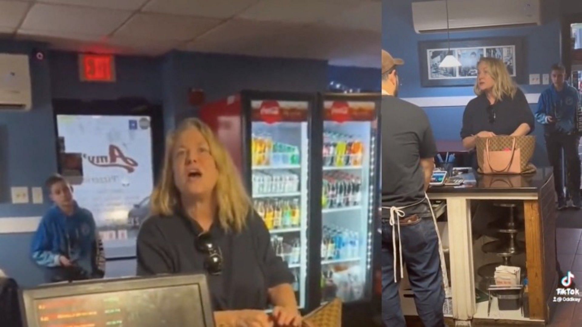 Woman in Hatboro Amy Pizzeria goes on a racist tirade (Image via Right Wing Cope/Twitter)