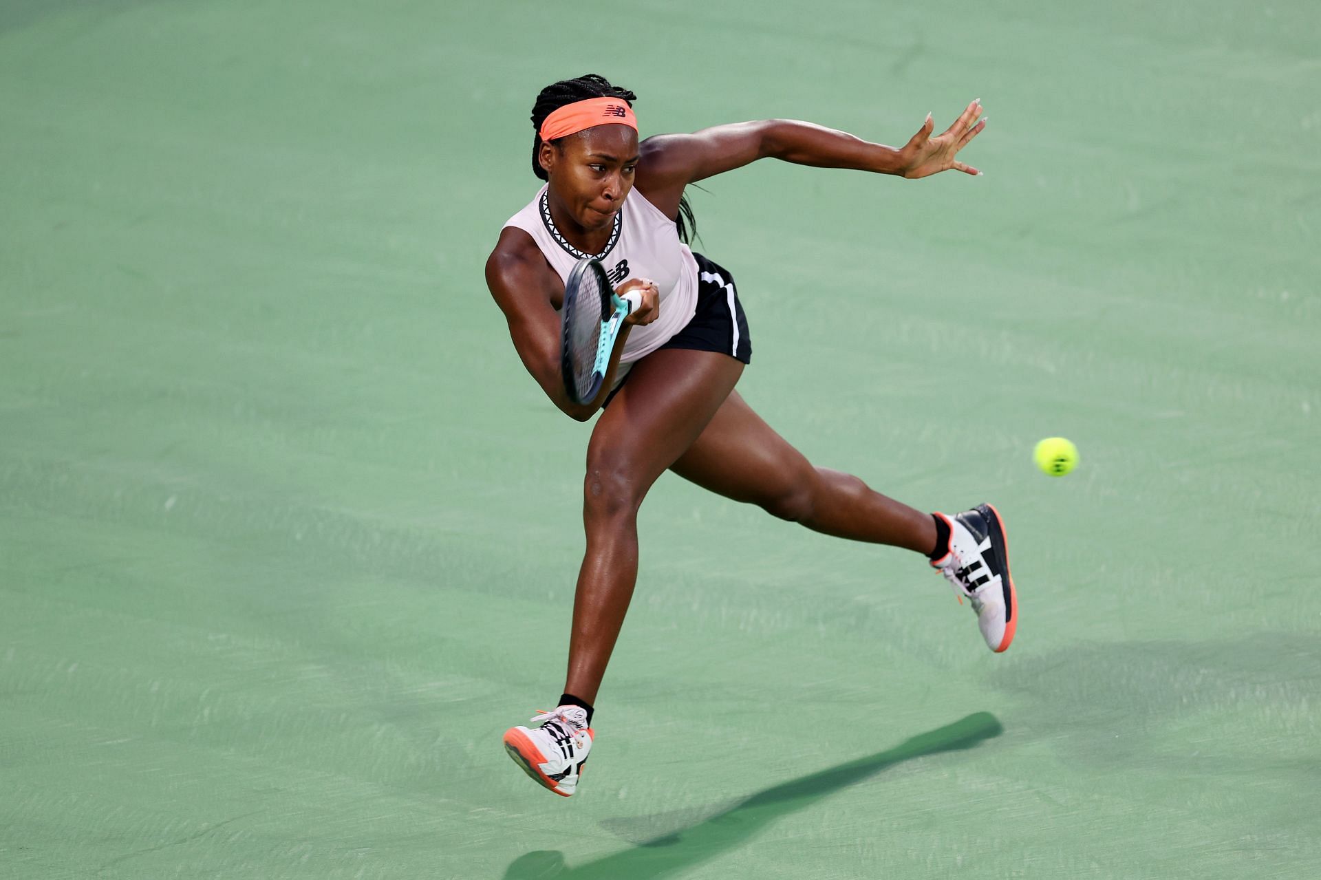 Coco Gauff in action at the Dubai Tennis Championships