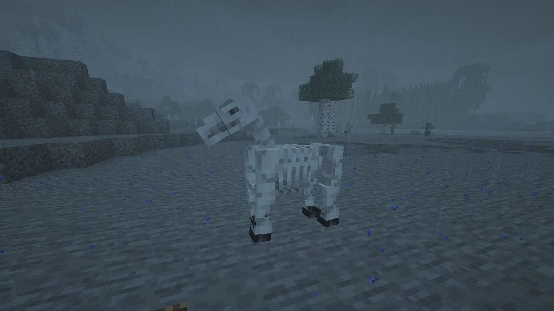 Skeleton Horse rarely spawn during thunderstorms in Minecraft (Image via Mojang)