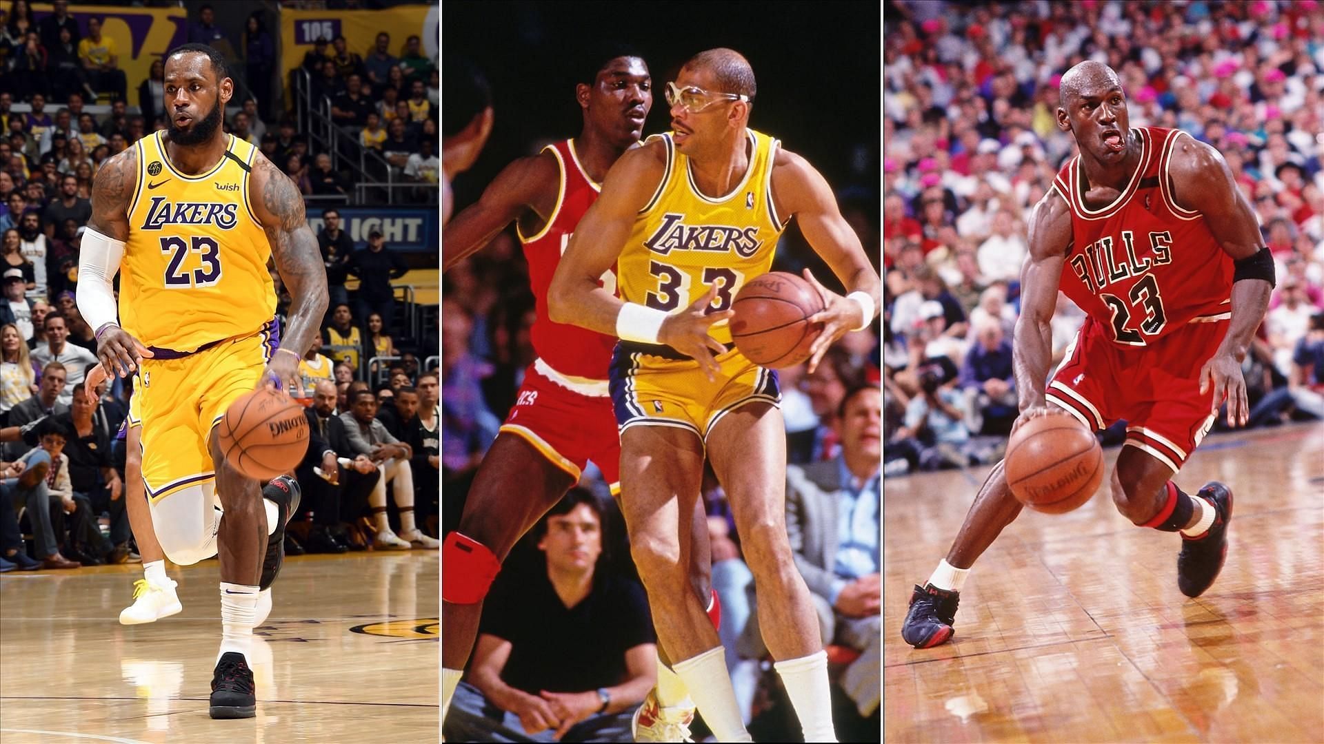 NBA legends LeBron James, Kareem Abdul-Jabbar and Michael Jordan