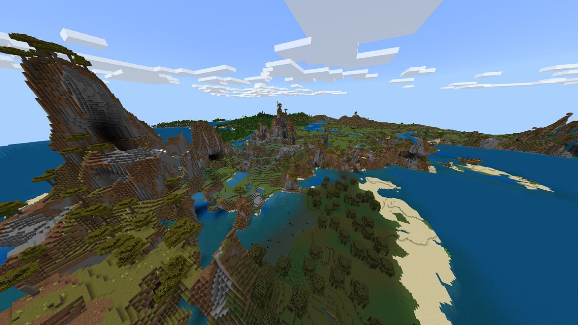 Wild terrain and great generated structures await players in this seed (Image via Mojang)