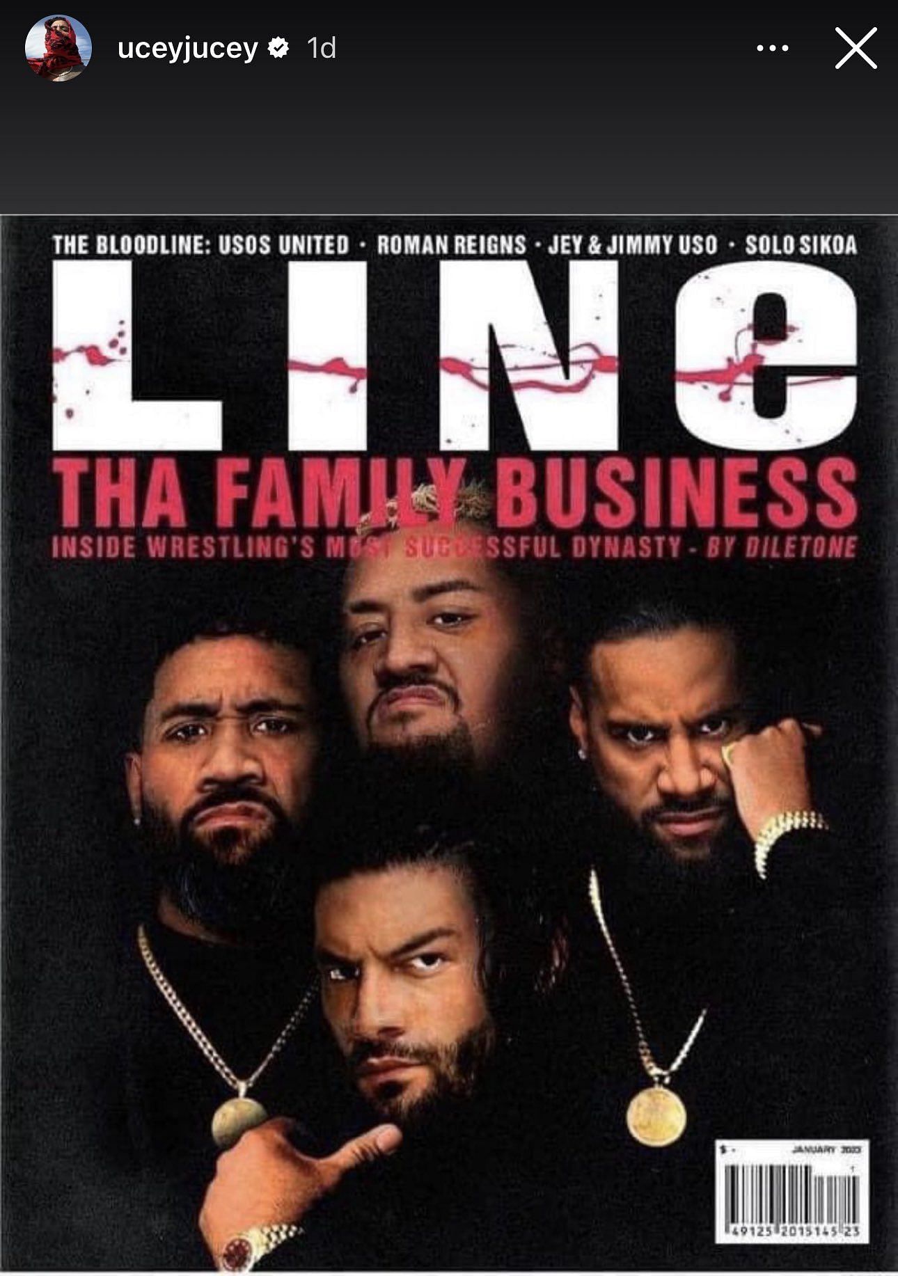 Jey Uso posted an edit of an iconic 90s rap magazine cover, depicting him and the rest of The Bloodline.