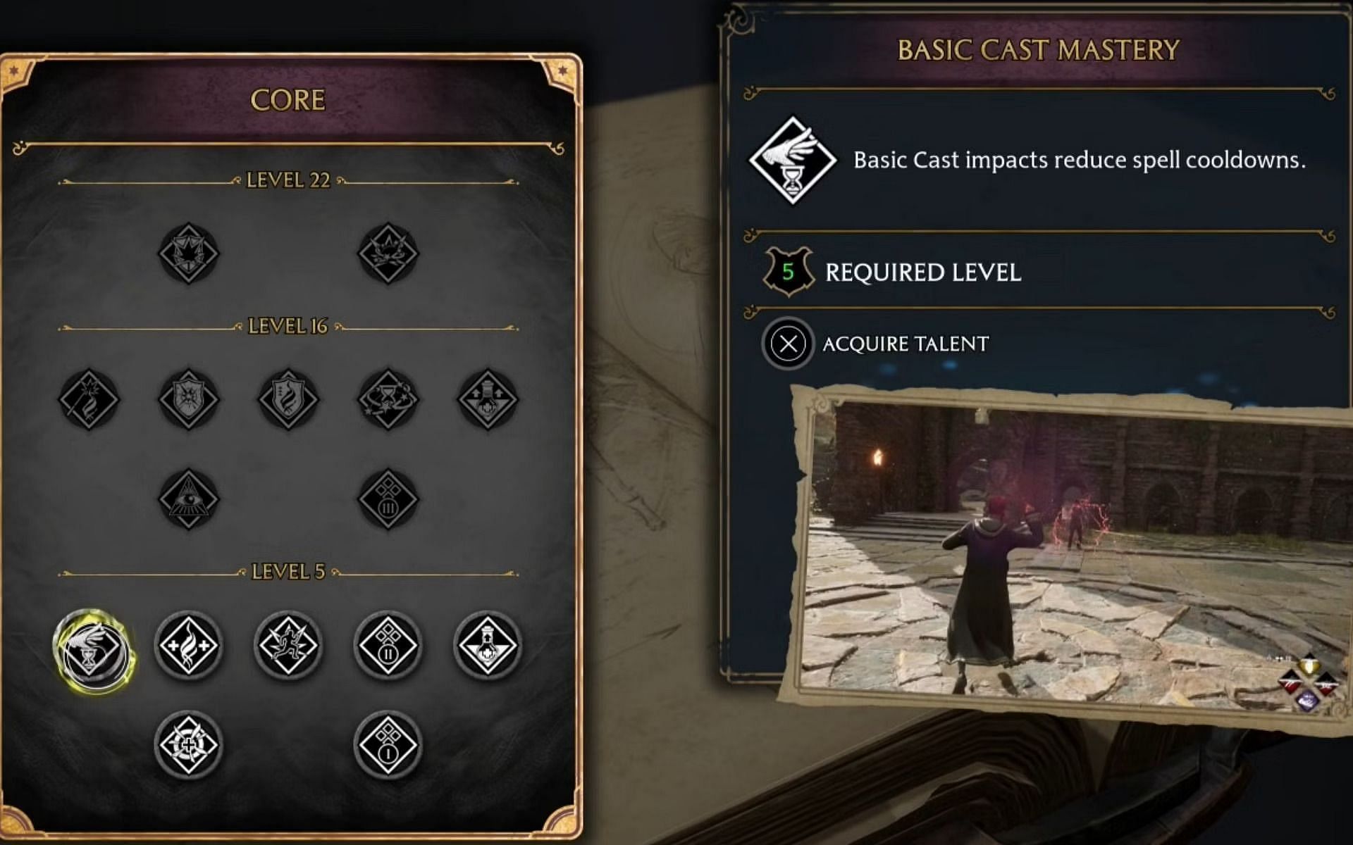 The Basic Cast Mastery talent helps reduce spell cooldown (Image via WB Games)