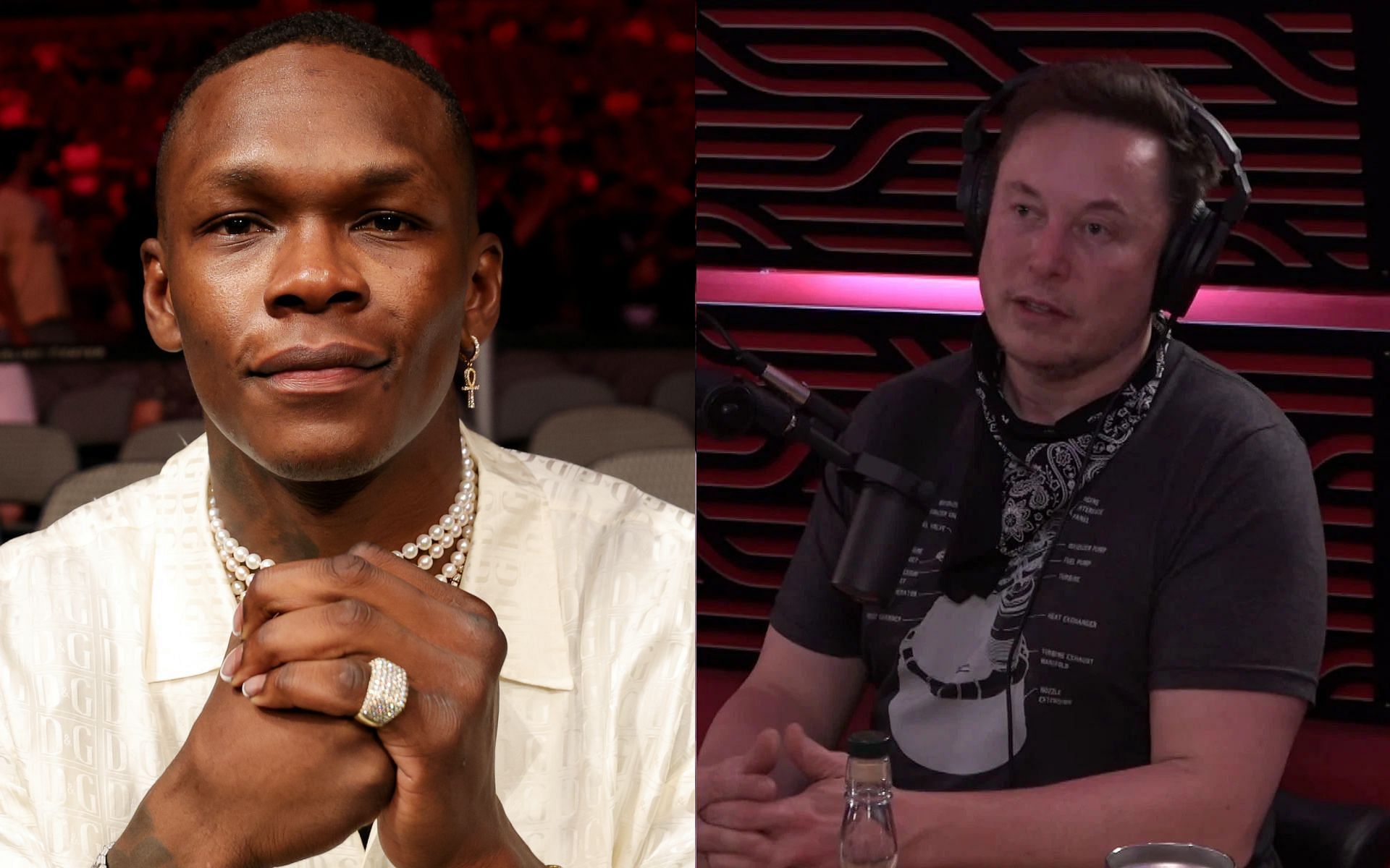 Israel Adesanya (left) and Elon Musk (right) [Image credits: Getty Images and @chicago_glenn on Twitter]