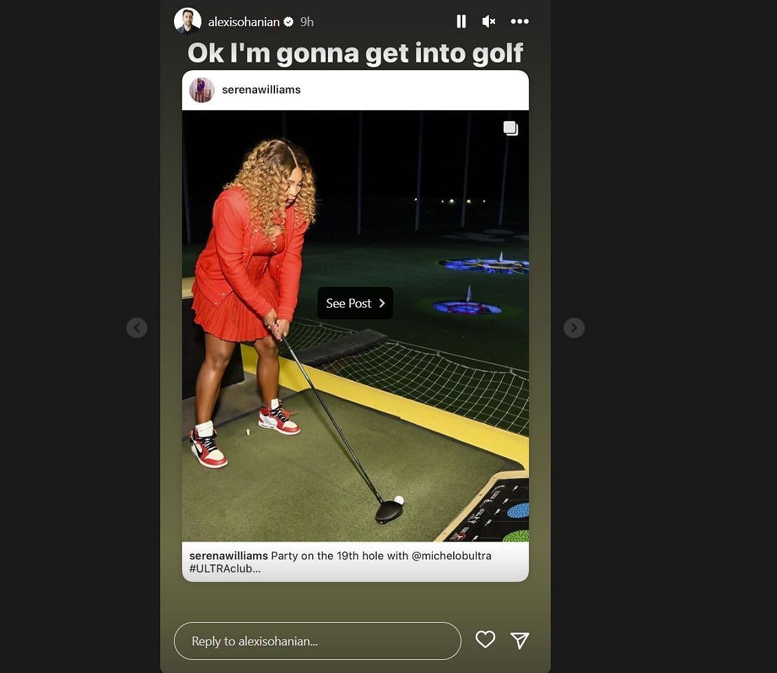 Alexis Ohanian reacts to Serena Williams&#039; time on the golf course (via Instagram).