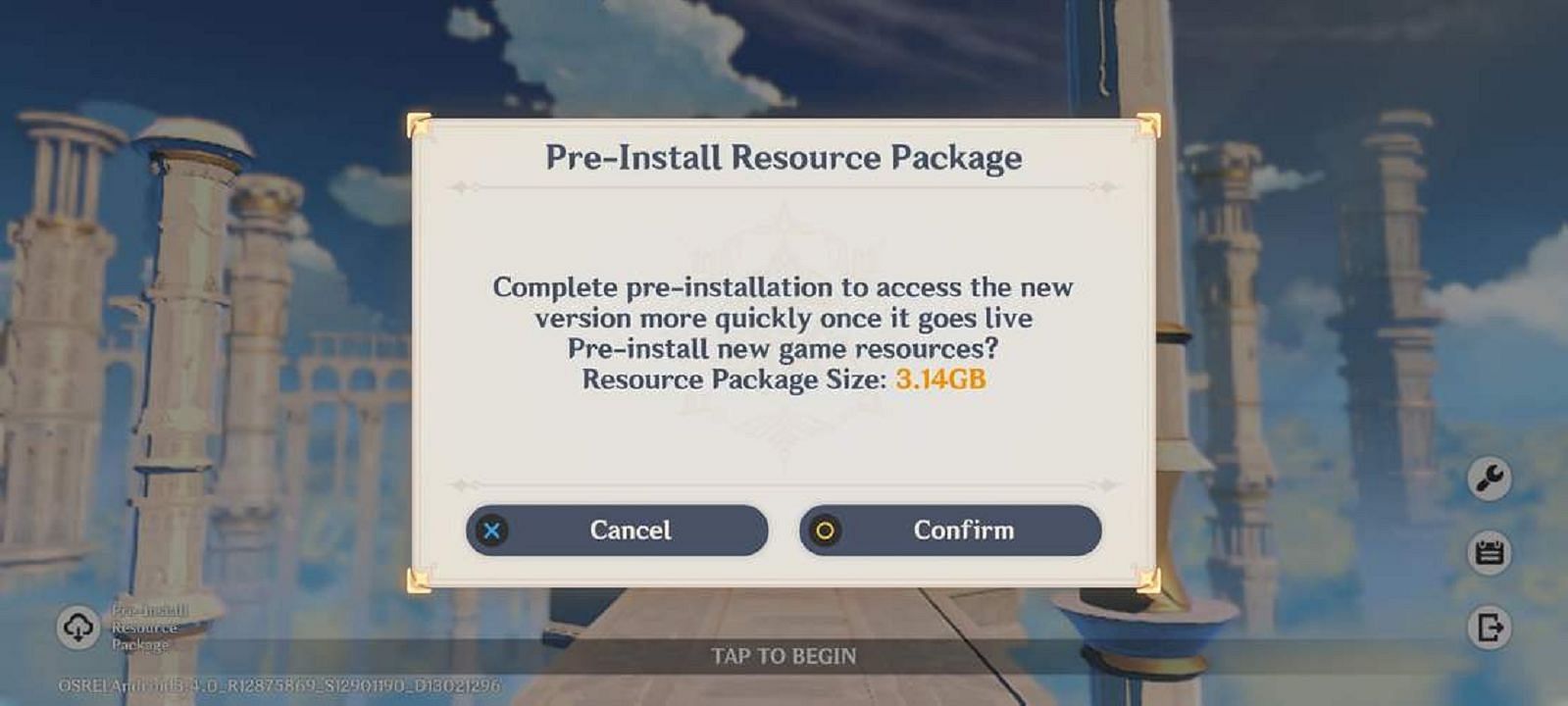 Confirm Pre-Installation Resource Packages (Image via HoYoverse)