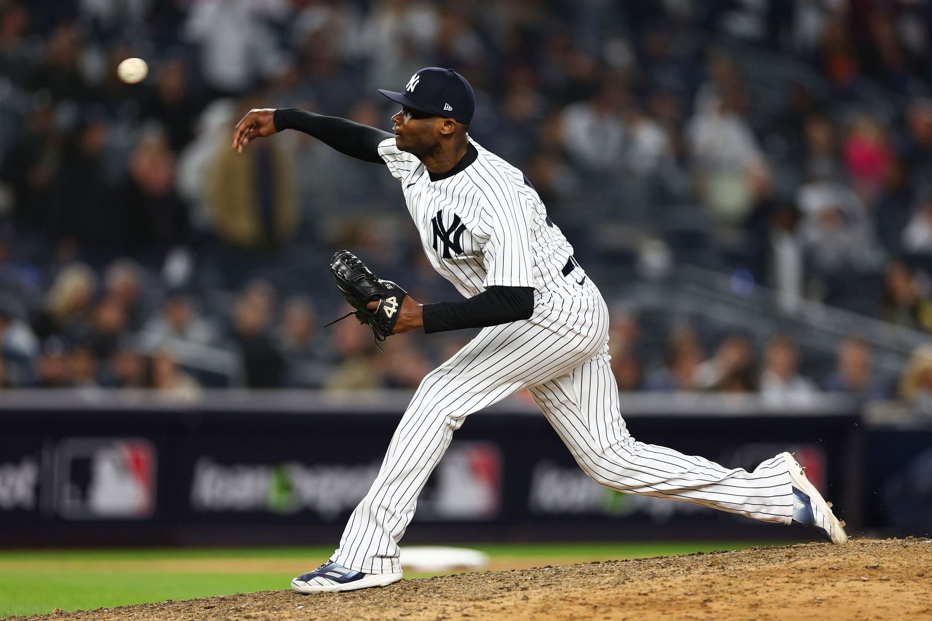 Domingo German pitches against the Houston Astros in game three of the ALCS at Yankee Stadium