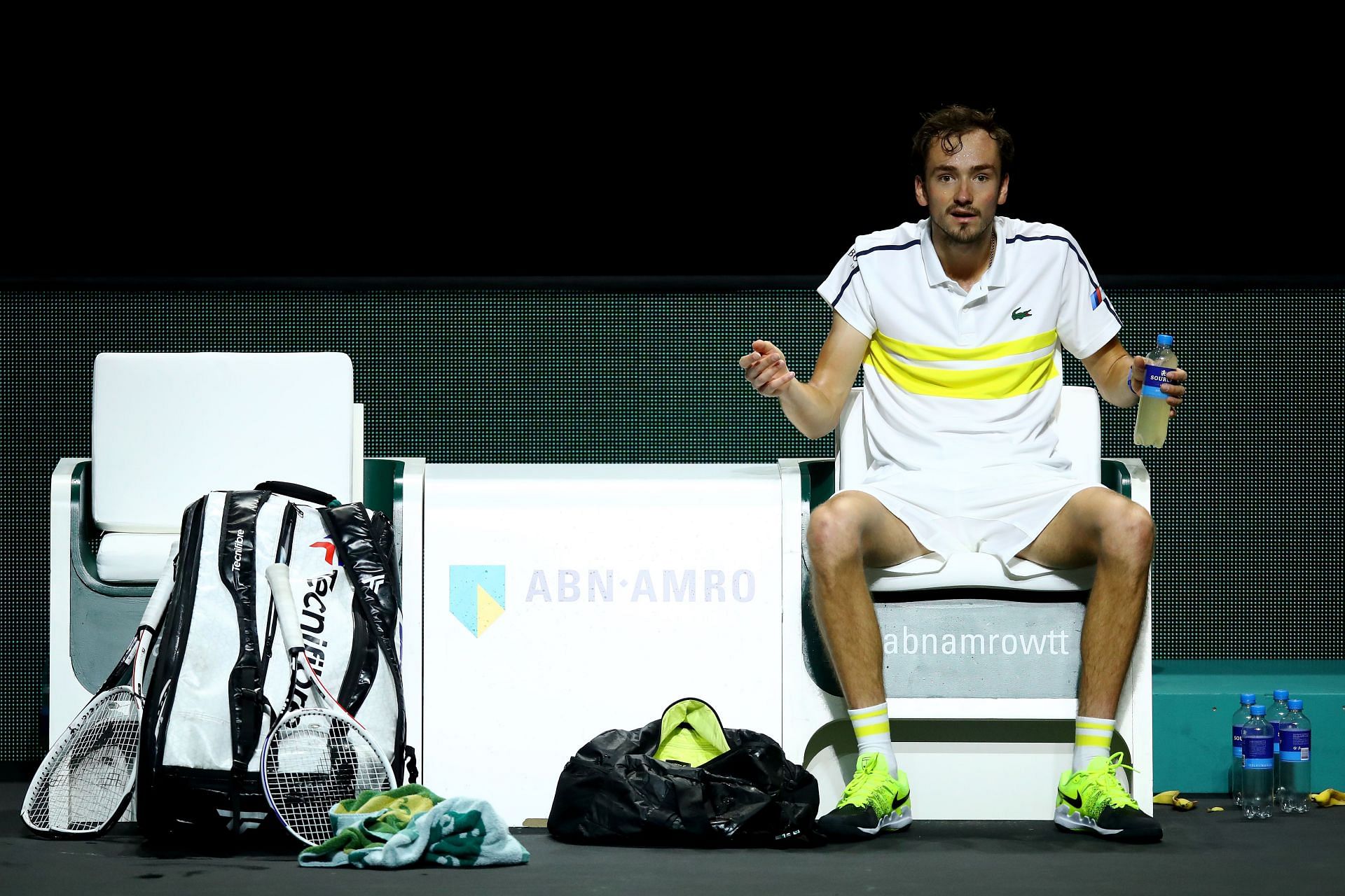 Daniil Medvedev reacts to the loss of a set