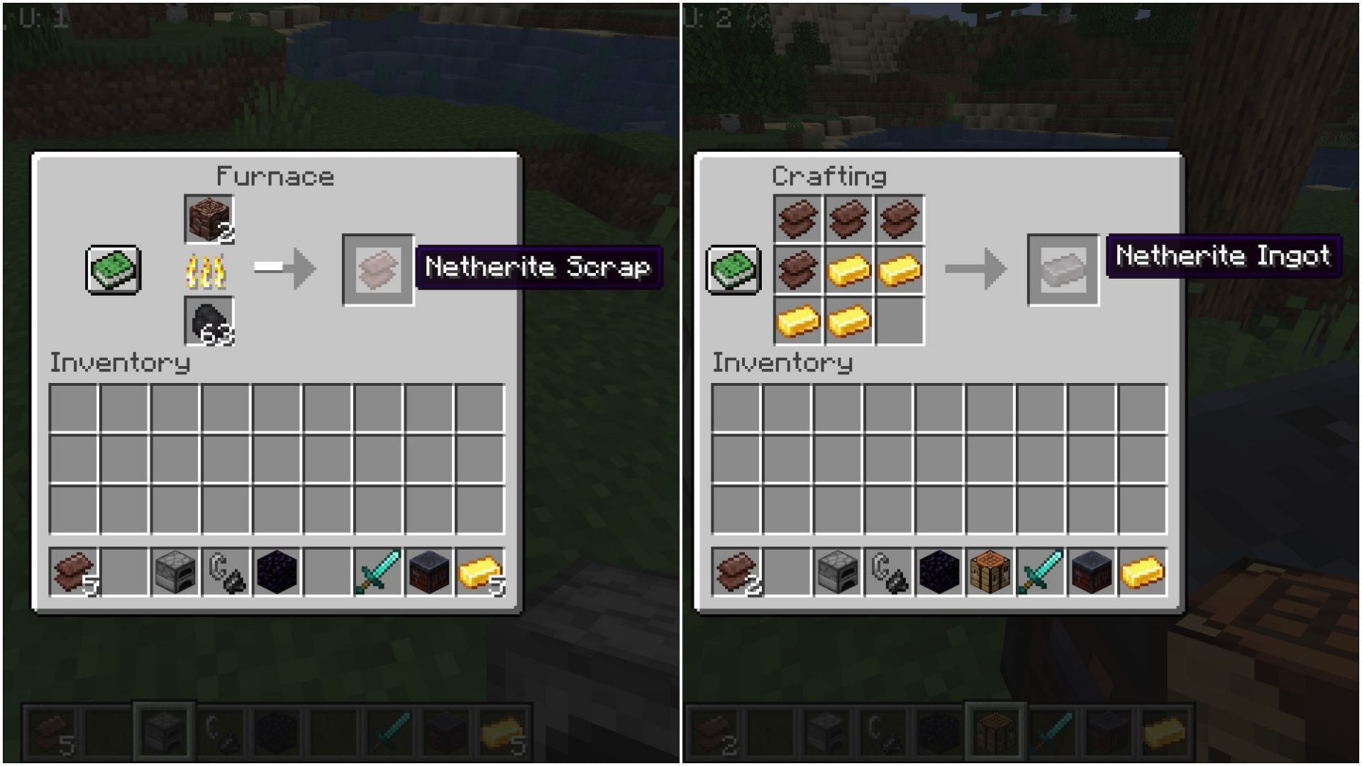 Smelt ancient debris to obtain netherite scraps and craft them with gold ingots in Minecraft (Image via Sportskeeda)