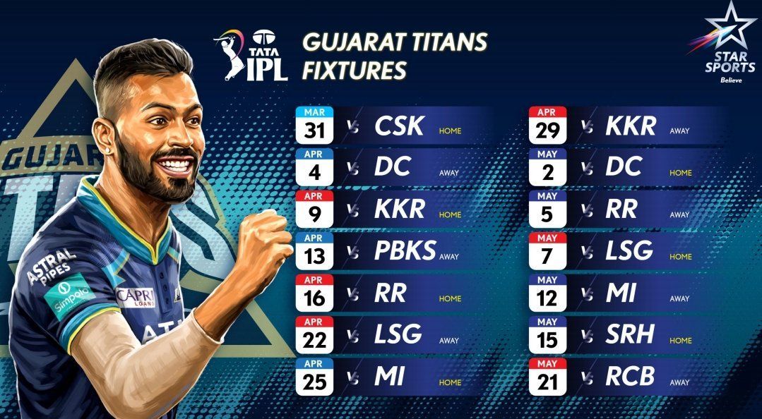 GT IPL 2022 Schedule: Gujarat Titans full fixtures, timings, venues, dates