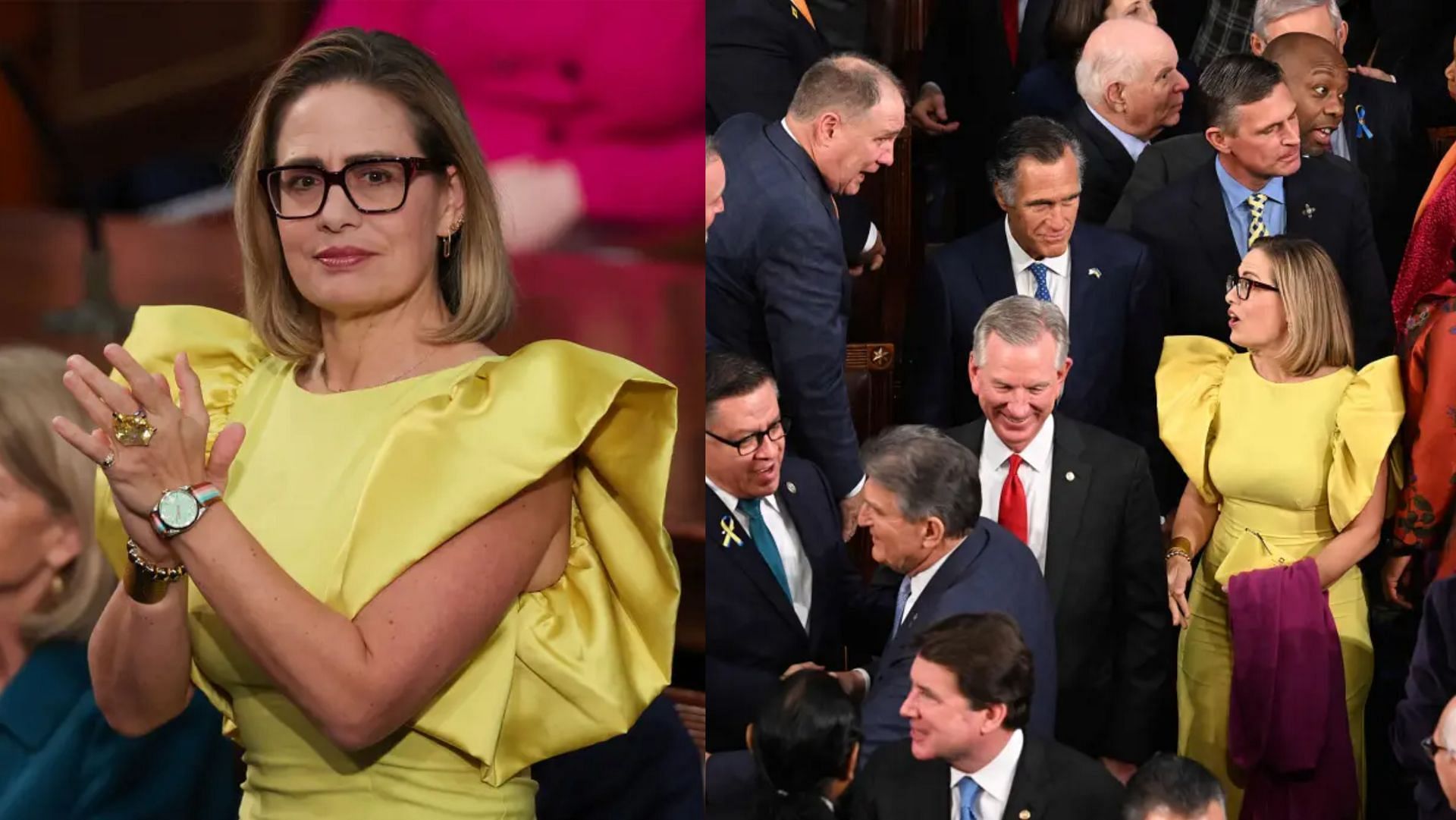 U.S. Senator Kyrsten Sinema was trolled for wearing a bright yellow dress to President Biden