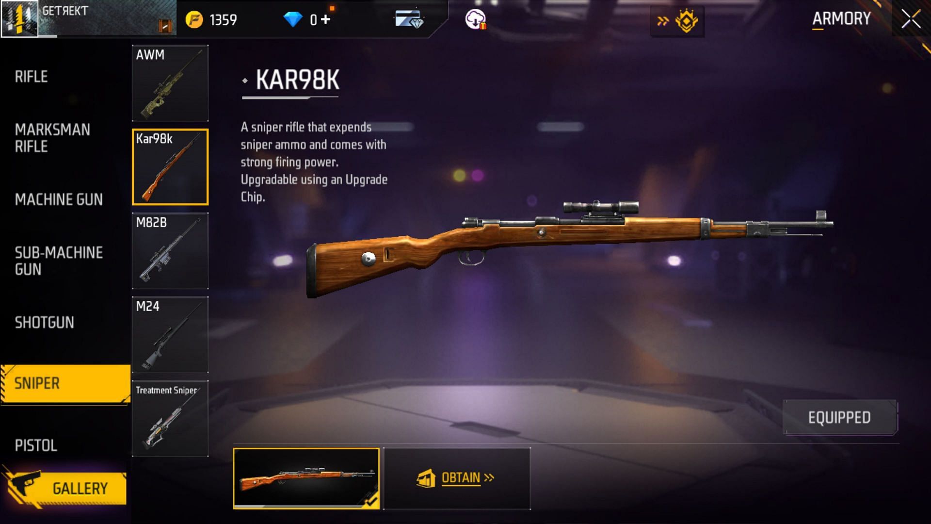 गेम के अंदर Kar98K (Image via Garena)