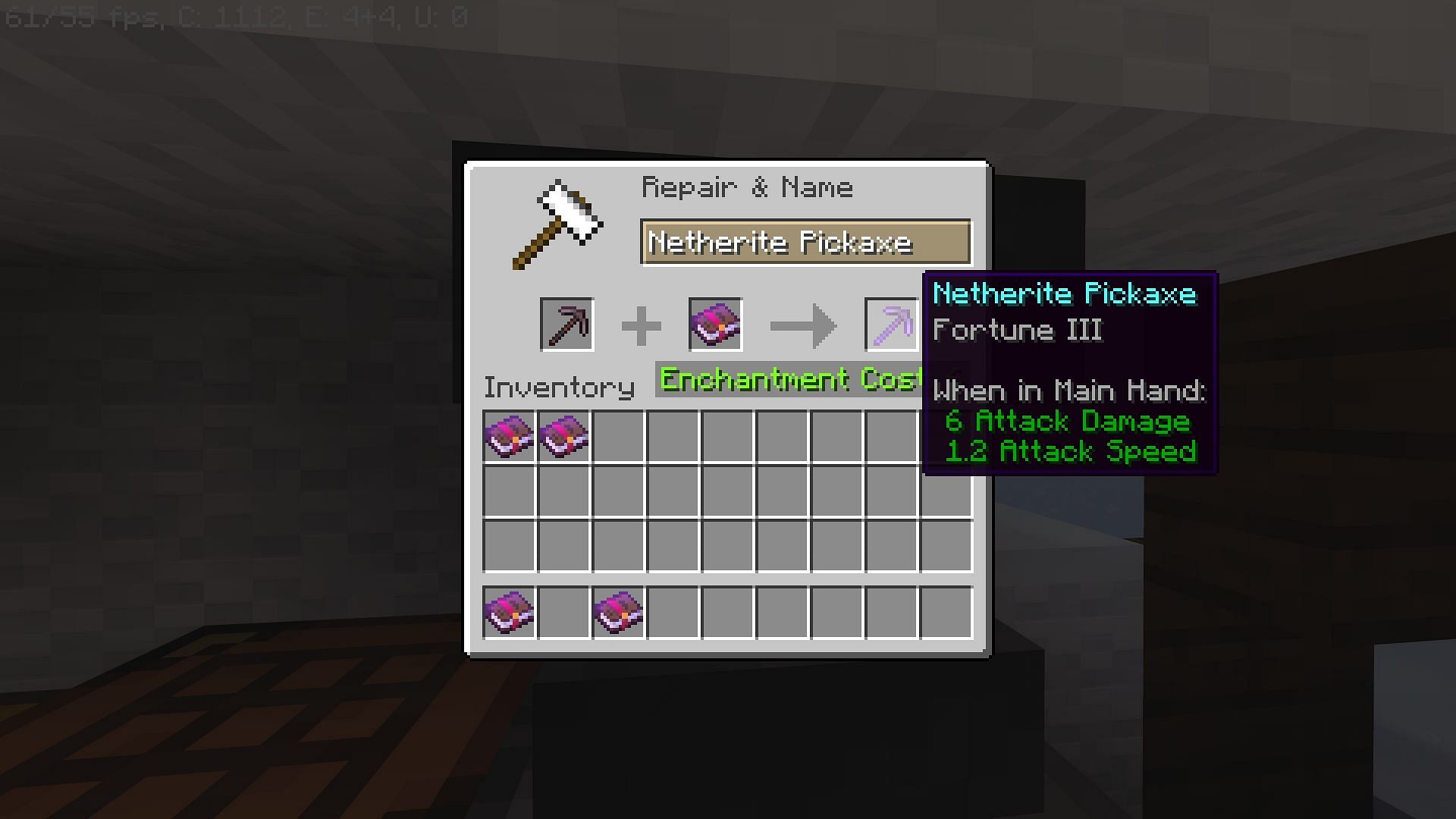 Fortune enchantment on a netherite pickaxe in Minecraft (Image via Mojang)