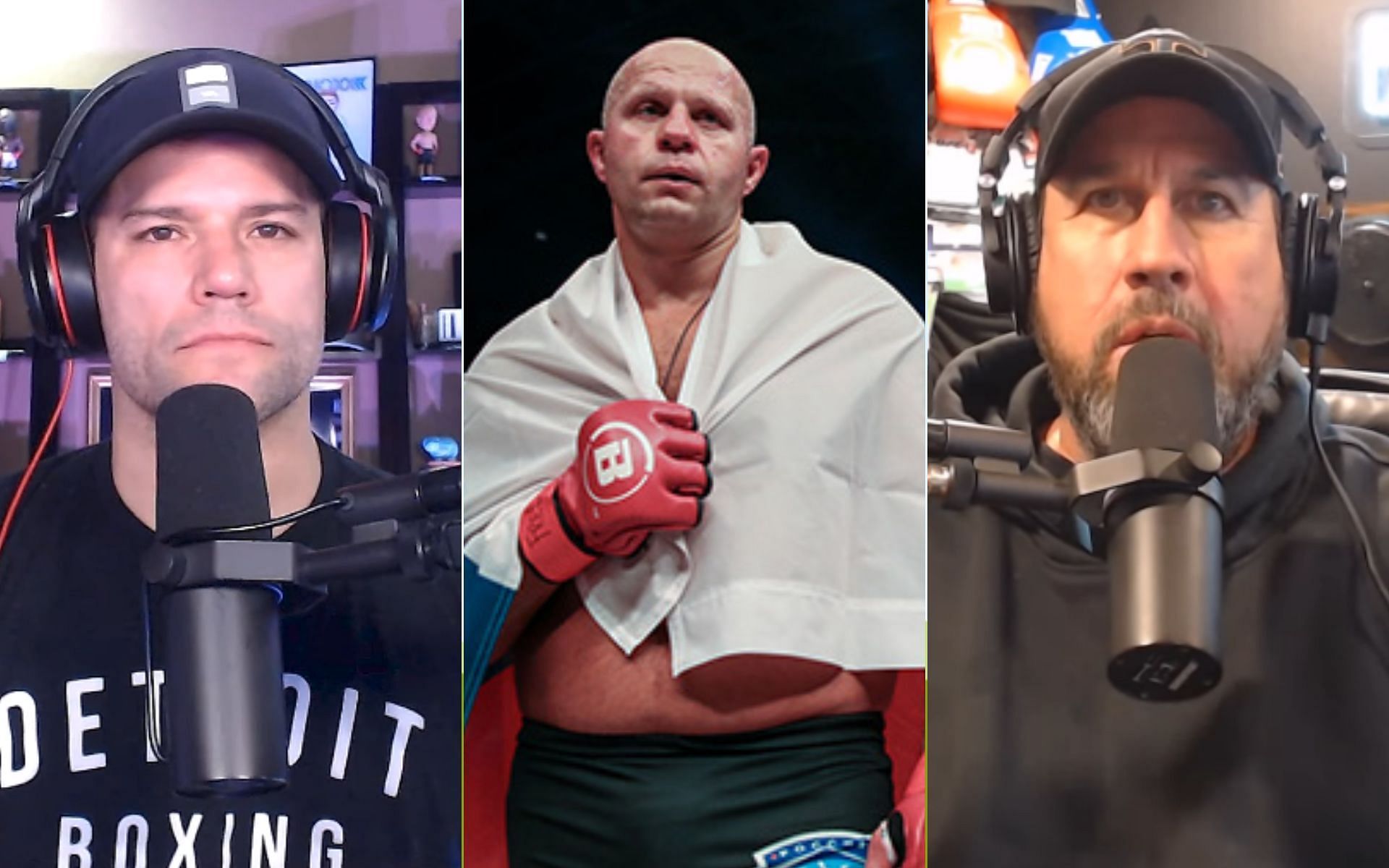 Josh Thomson (Left), Fedor Emelianenko (Middle), and John McCarthy (Right) {Photo credit: WEIGHING IN - YouTube, Bellator MMA/Lucas Noonan}