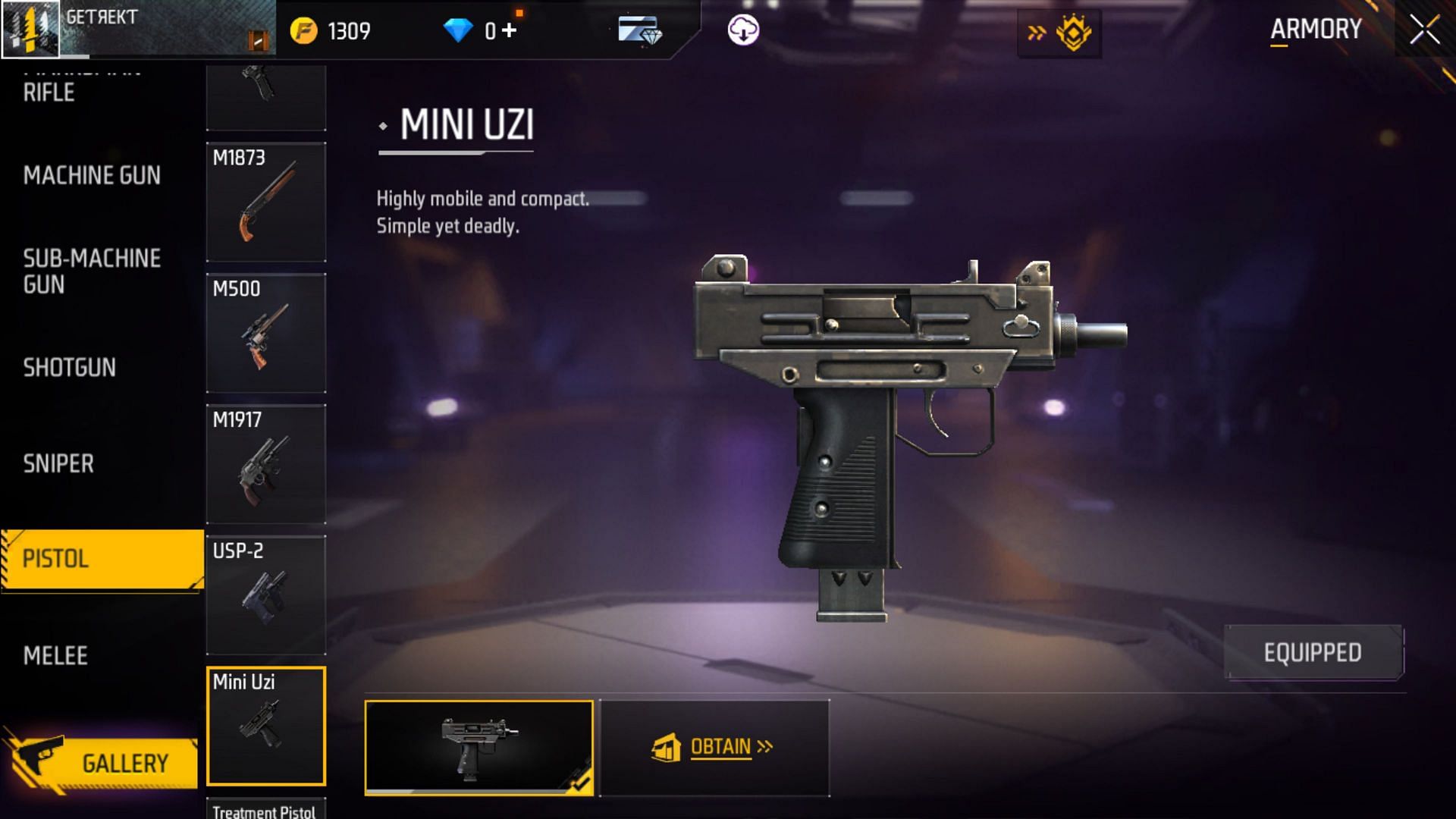 Free Fire MAX में Mini Uzi (Image via Garena)