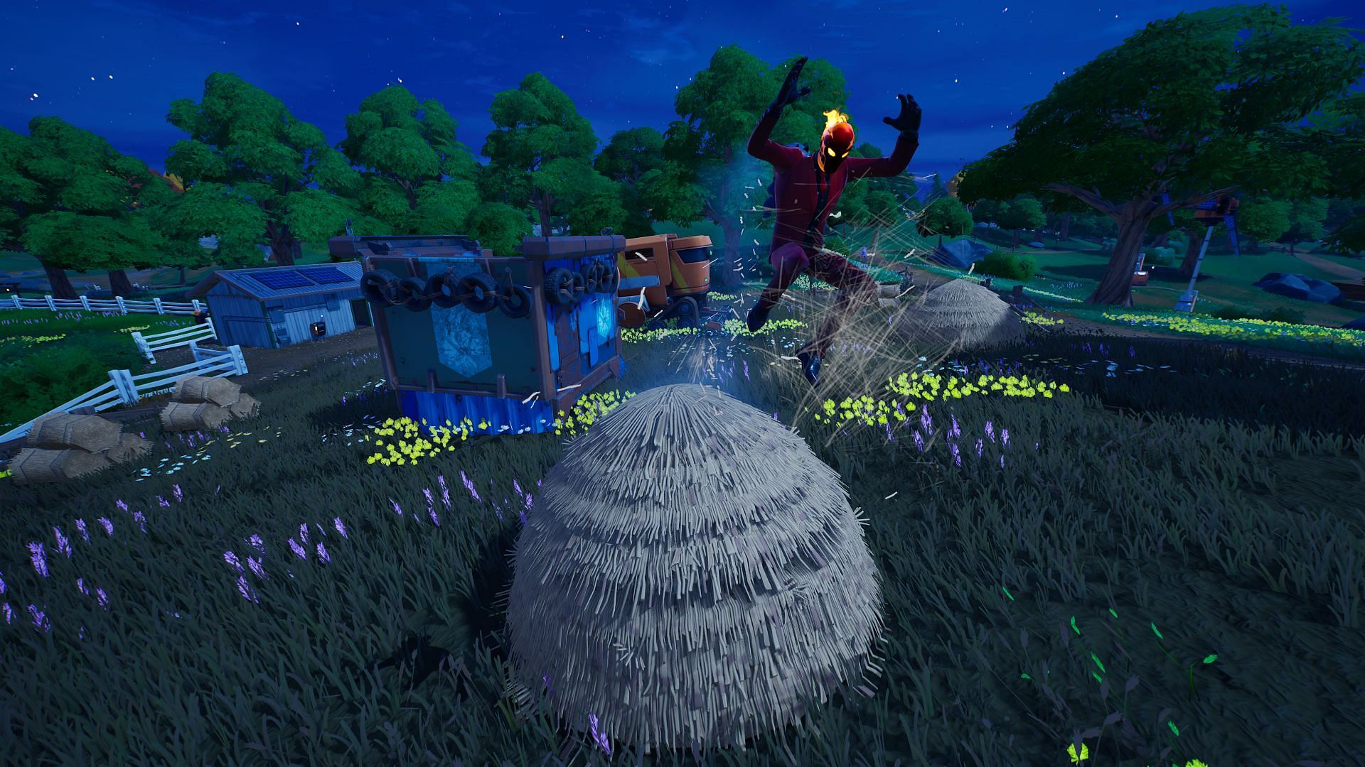 Use the key/button associated with the &quot;Jump&quot; mechanic to exit the Haystack (Image via Epic Games/Fortnite)