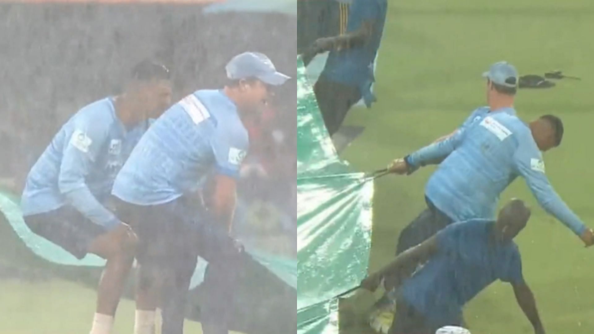 Snippets from the video where DSG staff were seen helping the groundsmen. (P.C.:Jio Cinema)