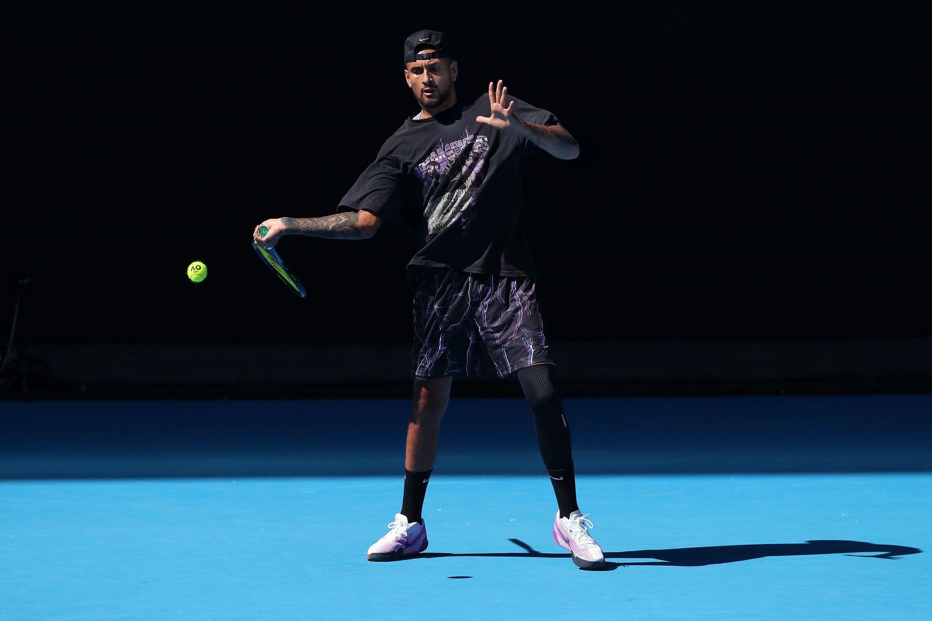 Nick Kyrgios practicing ahead of the Australian Open