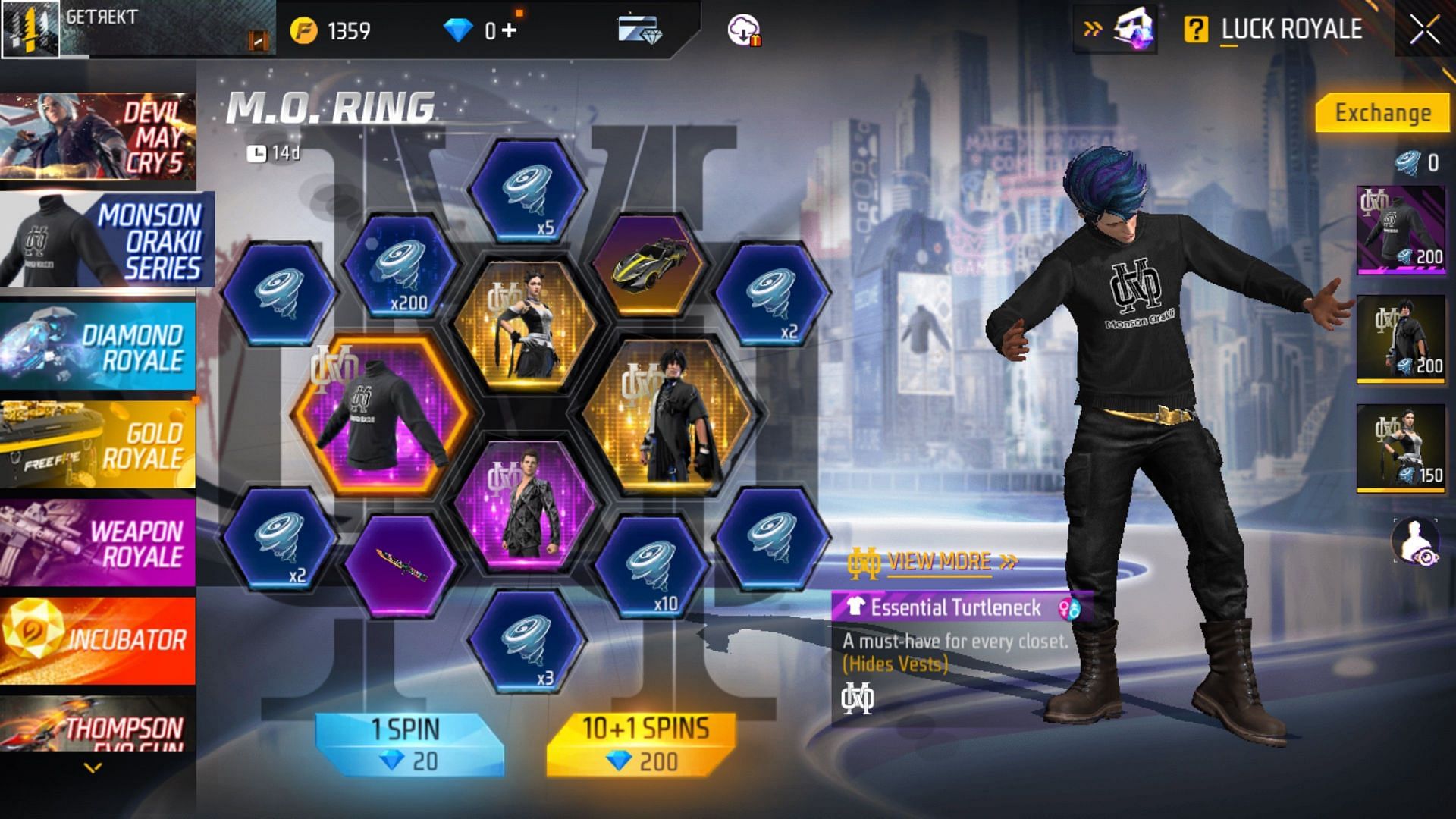 Spend diamonds and make the spins in the M.O Ring event (Image via Garena)