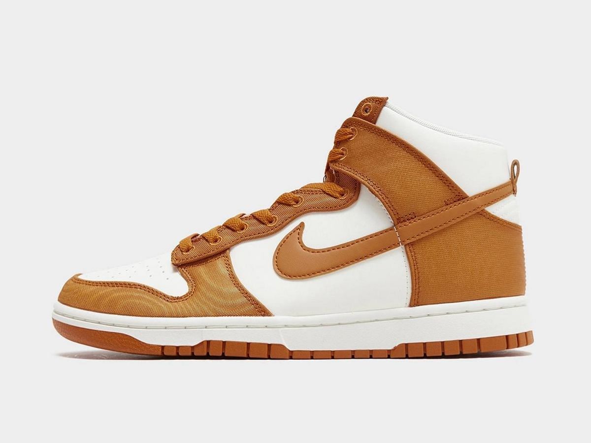 Nike Dunk High Satin &quot;Dark Curry&quot; sneakers (Image via Sneaker News)