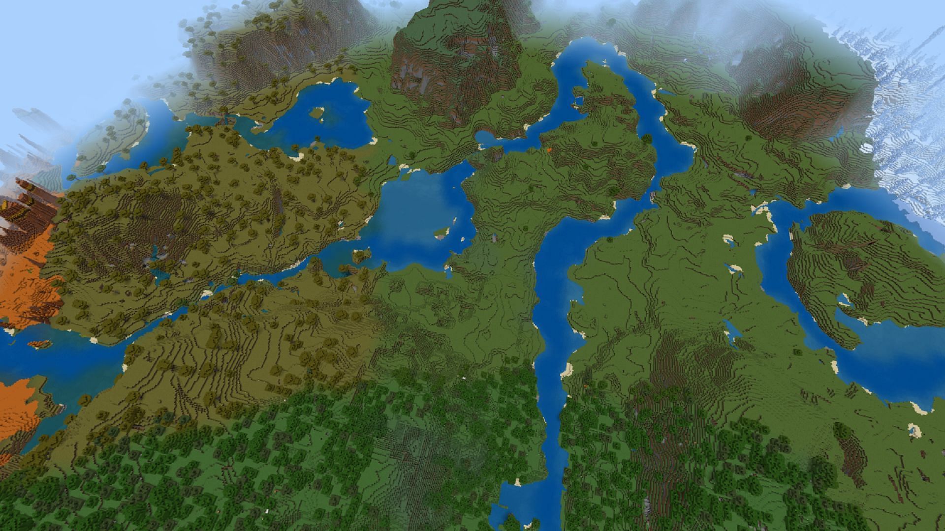 This Minecraft seed has plenty of biomes to site a player&#039;s next build project (Image via Mojang)