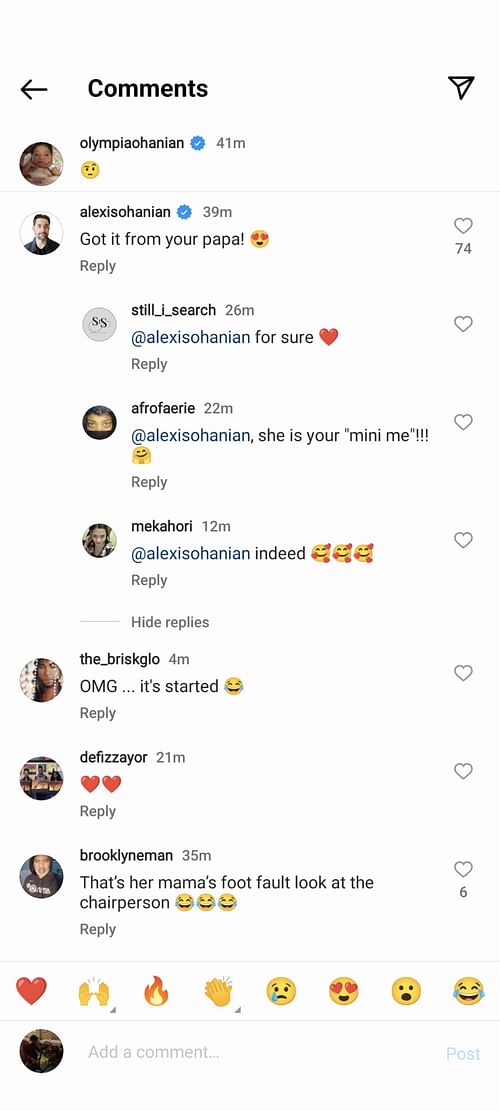 Alexis Ohanian's comment under Olympia's post