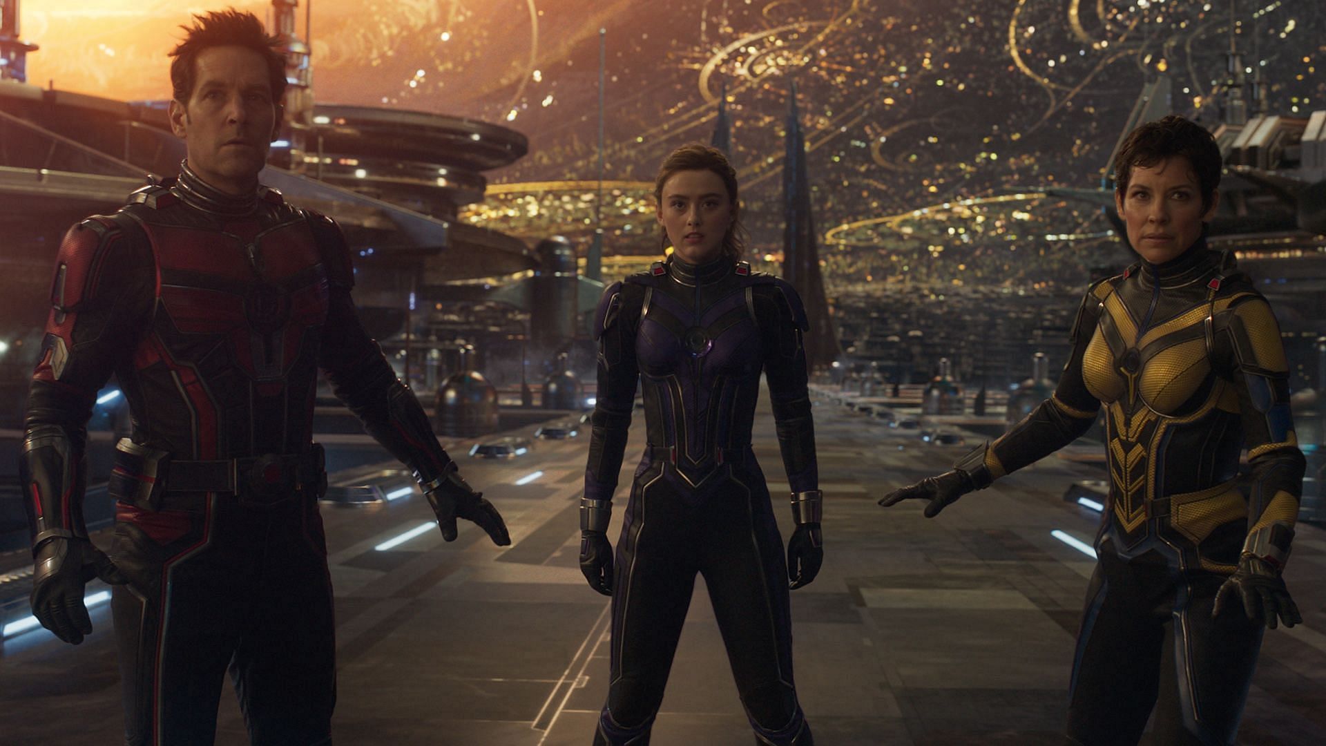 From Left to Right: Ant-Man/Scott Lang, Cassie Lang and Wasp/Hope van Dyne in Ant-Man and The Wasp: Quantumania (Image Credit: Marvel Studios)