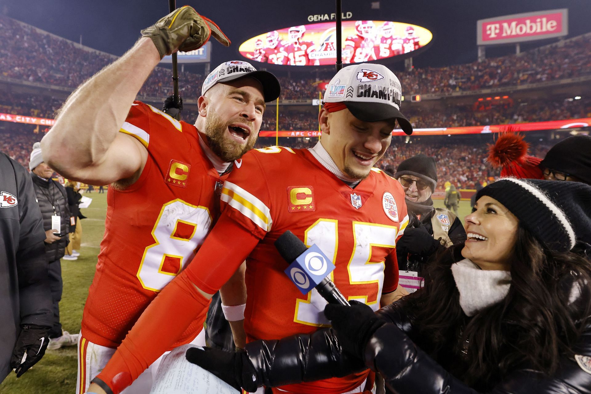 Patrick Mahomes and Kelce at the AFC Championship - Cincinnati Bengals v Kansas City Chiefs game