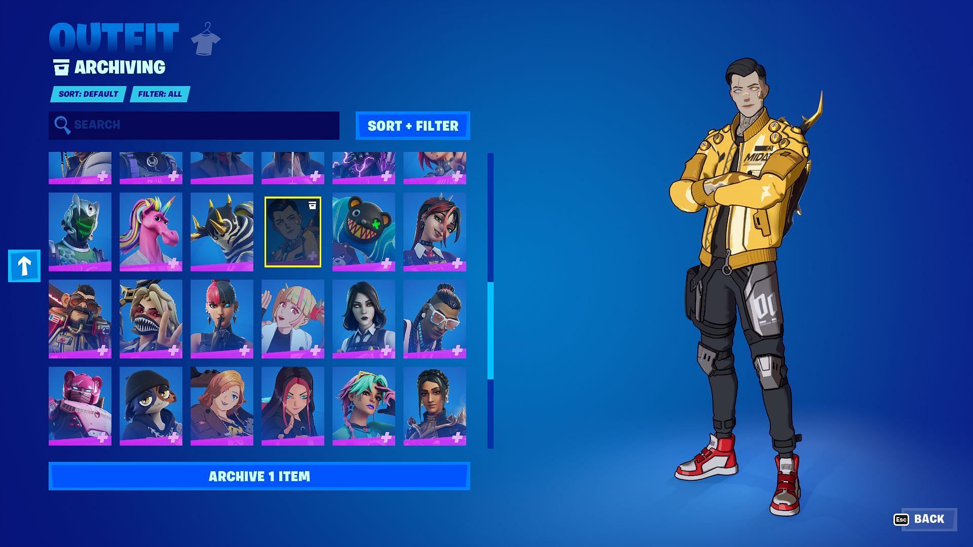 Select which item(s) are to be archived (Image via Epic Games/Fortnite)