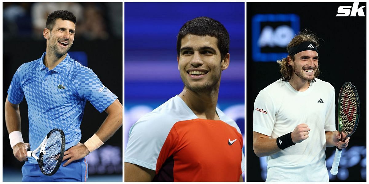 From L-R: Novak Djokovic, Carlos Alcaraz and Stefanos Tsitsipas.