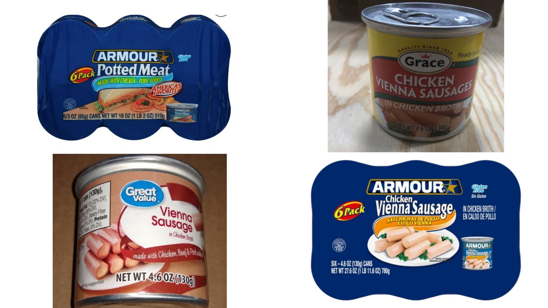 Packs and cans of the recalled Conagra Brands canned meat and poultry products (Image via FSIS)