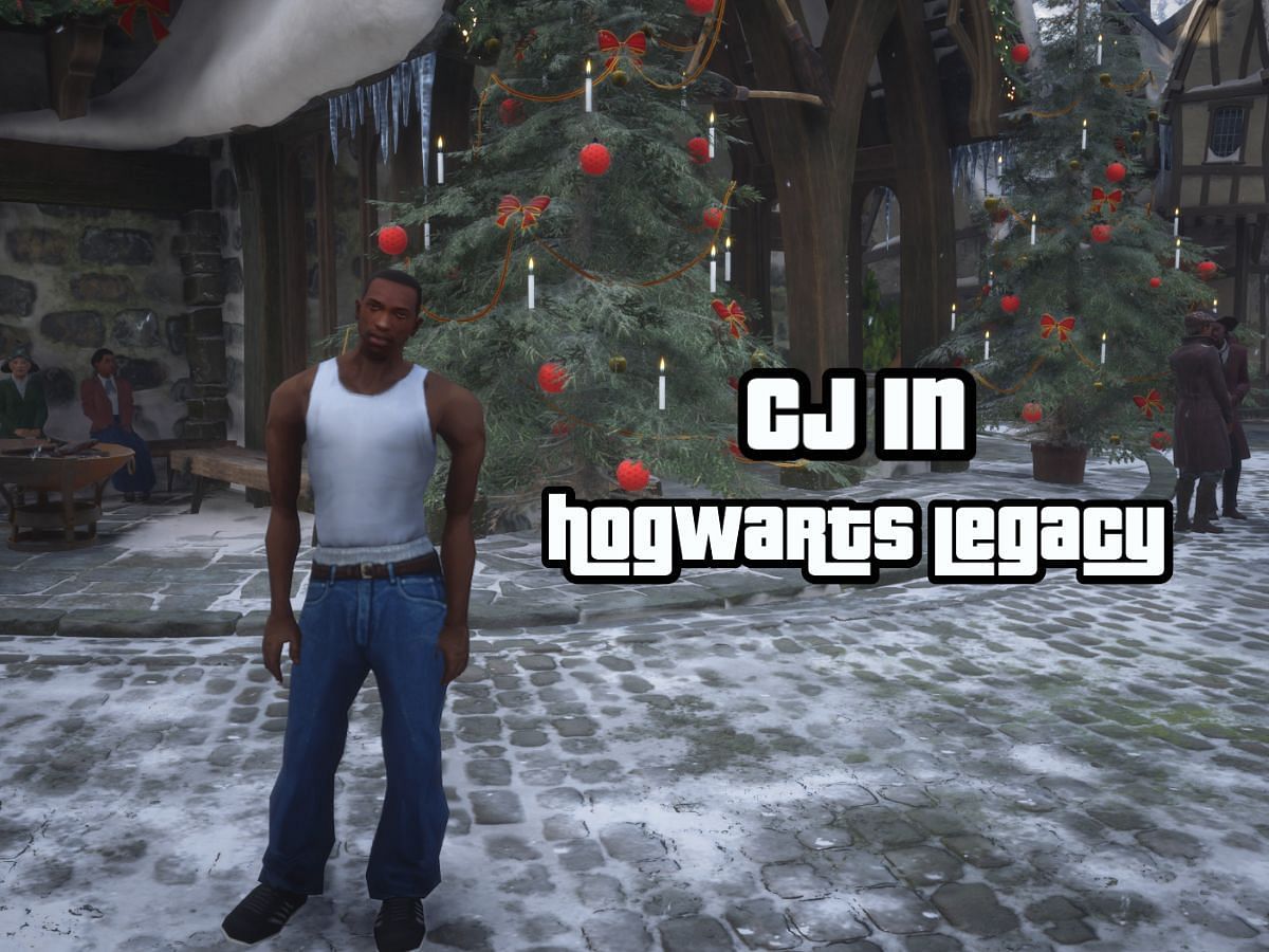 CJ from GTA San Andreas makes his unofficial debut in Hogwarts Legacy (Image via Nexus Games)