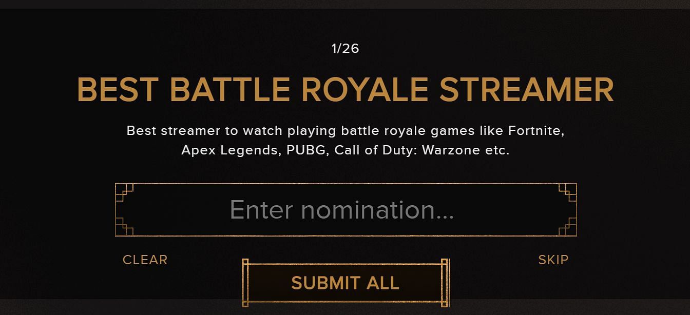 How the voting section looks (Image via The Streamer Awards)