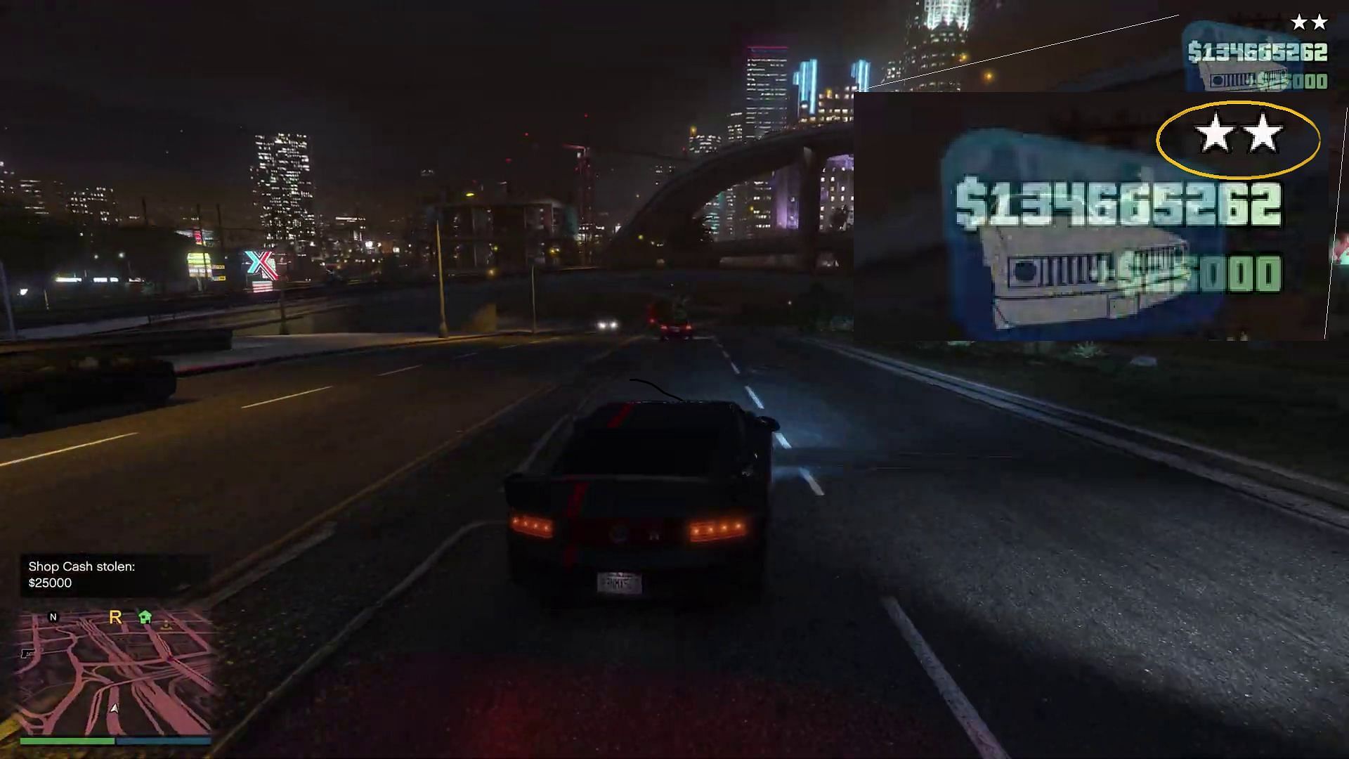 2-star wanted level on stealing the cash (Image via GTA Series Videos//YouTube)
