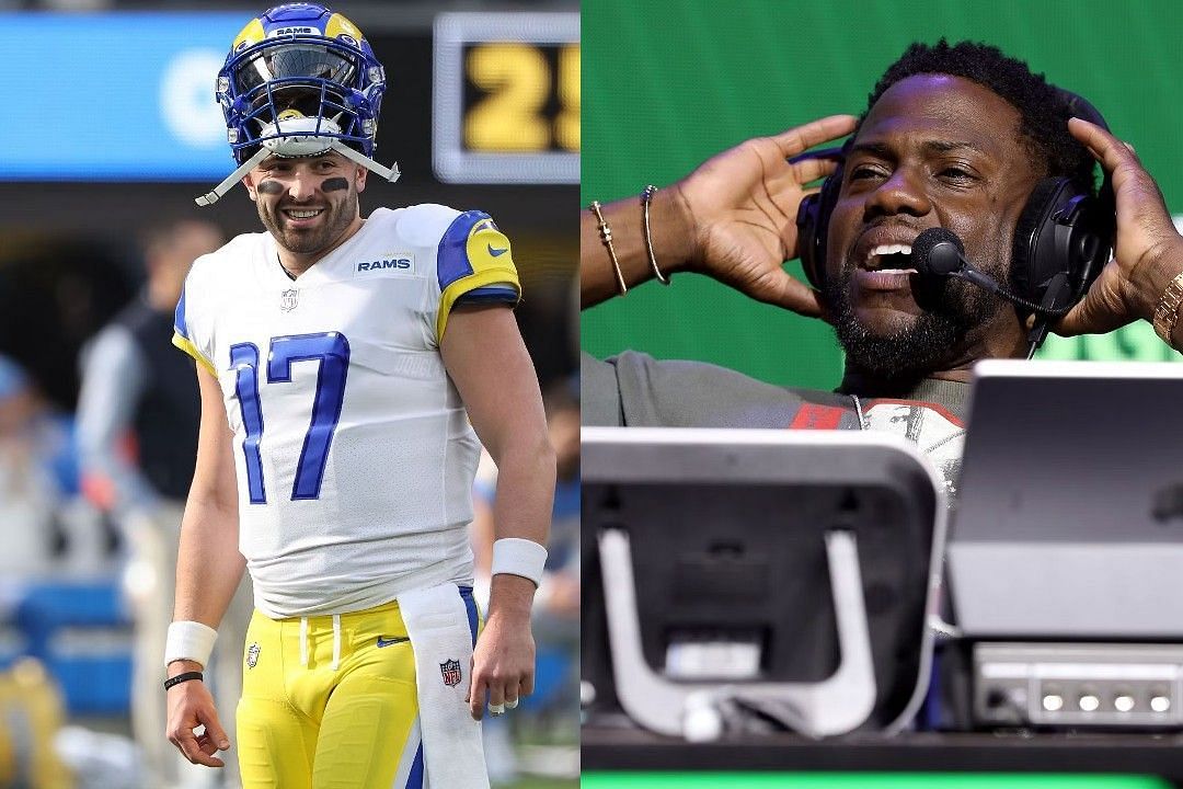 Baker Mayfield, left, Kevin Hart, right