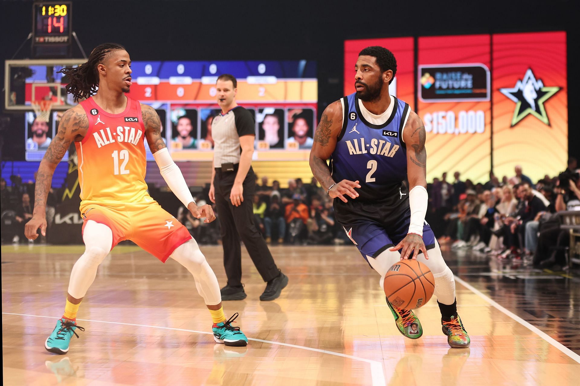 Irving wore different pairs of shoes during the All-Star Game (Image via Getty Images)