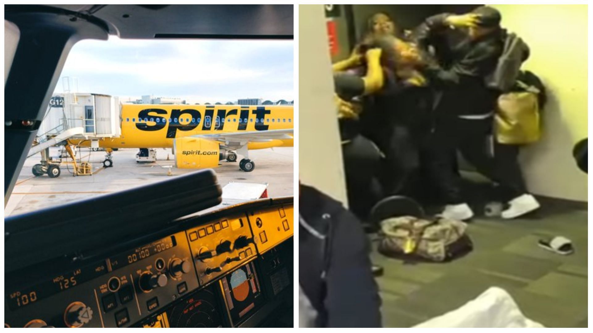 A scuffle broke out between a mother-daughter duo and Spirit Airlines emplyees at the Philadelphia International Airport, (Images via Beverly A. Pekala and @SpiritAirlines/Twitter)