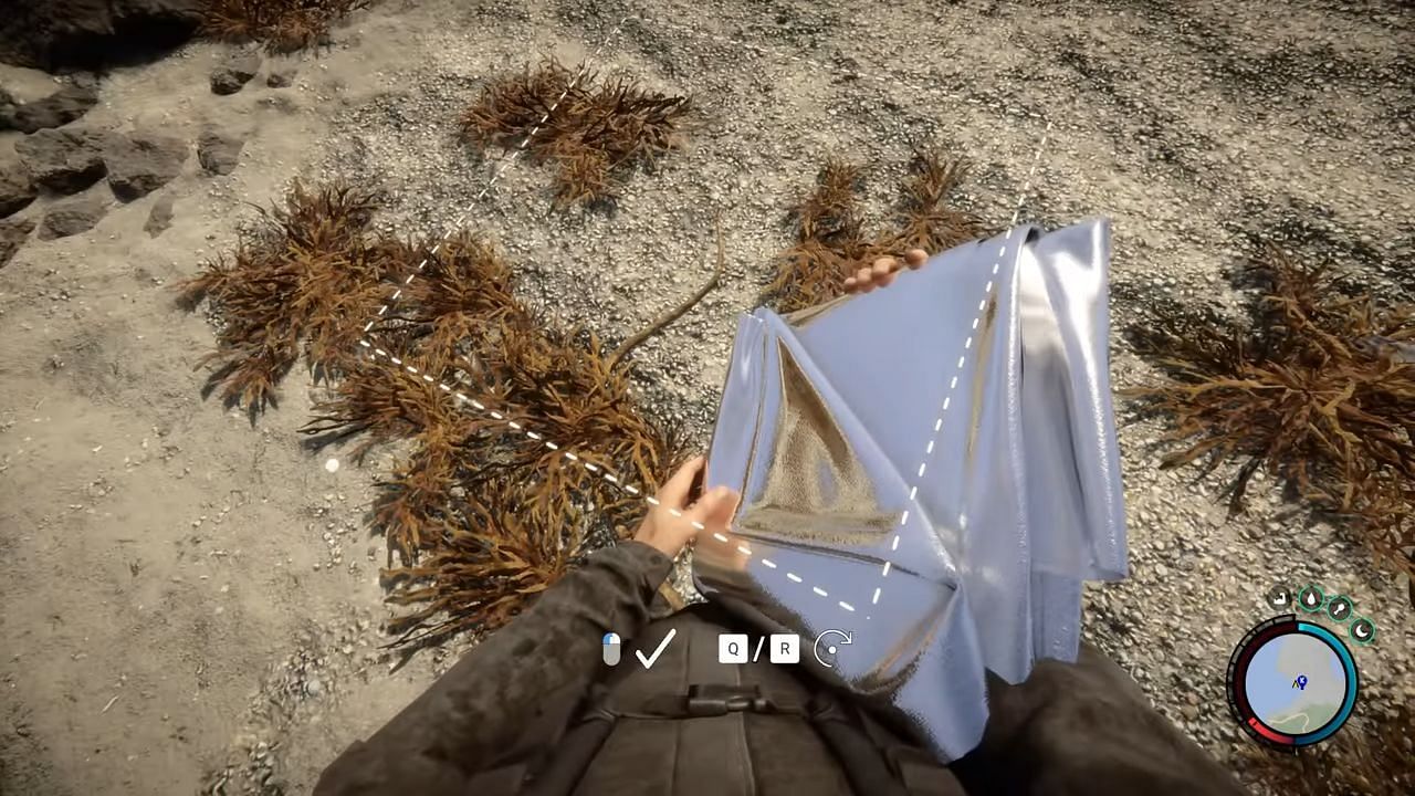 Placing the tarp on the ground (Image via YouTube/WoW Quests)