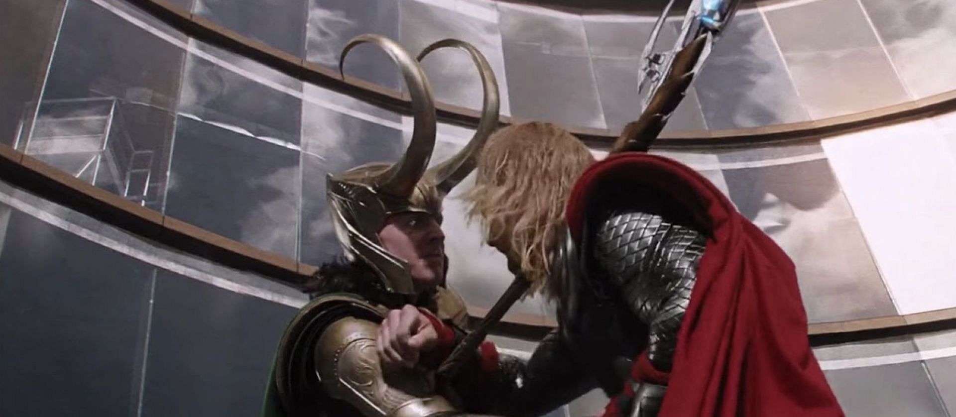 Thor and Loki battling each other in The Avengers (Image via Marvel Studios)