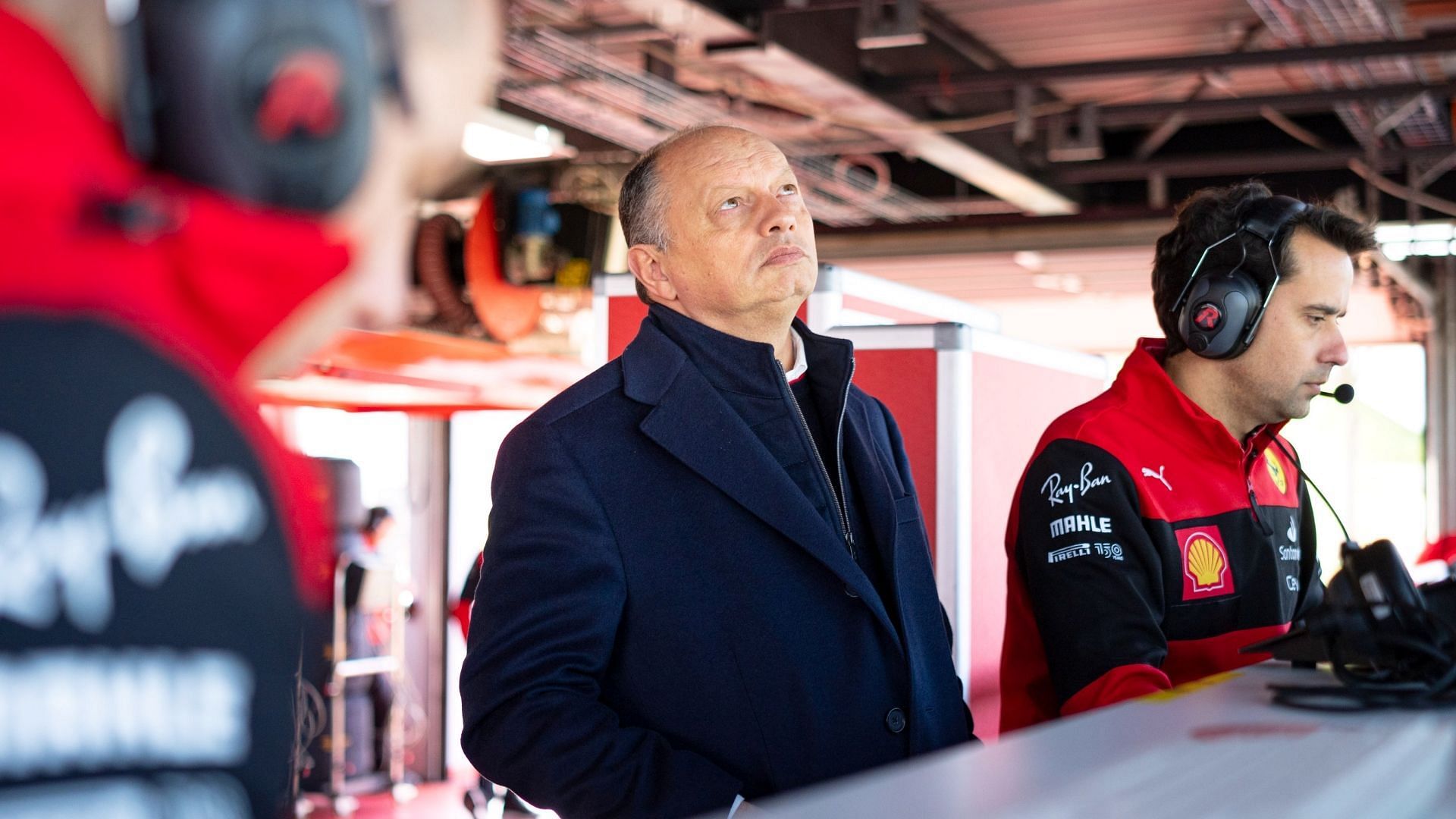 Ferrari team principal Frederic Vasseur in the garage at Fiorano (Image via Ferrari content pool)