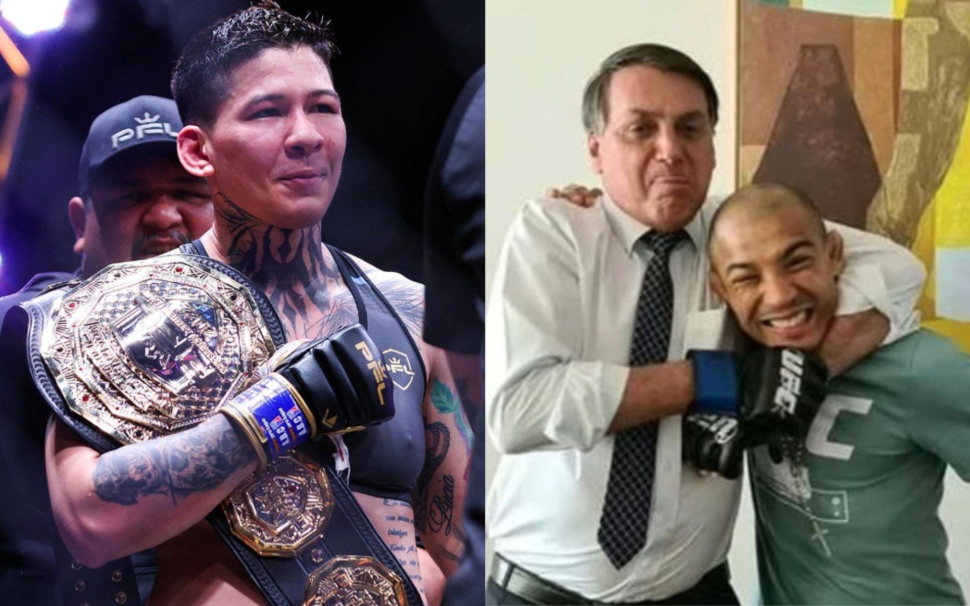 Larissa Paccheco (left), Jair Bolsonaro &amp; Jose Aldo (right) [Images courtesy of @zidansports on Twitter &amp; @lpaccheco on Instagram]