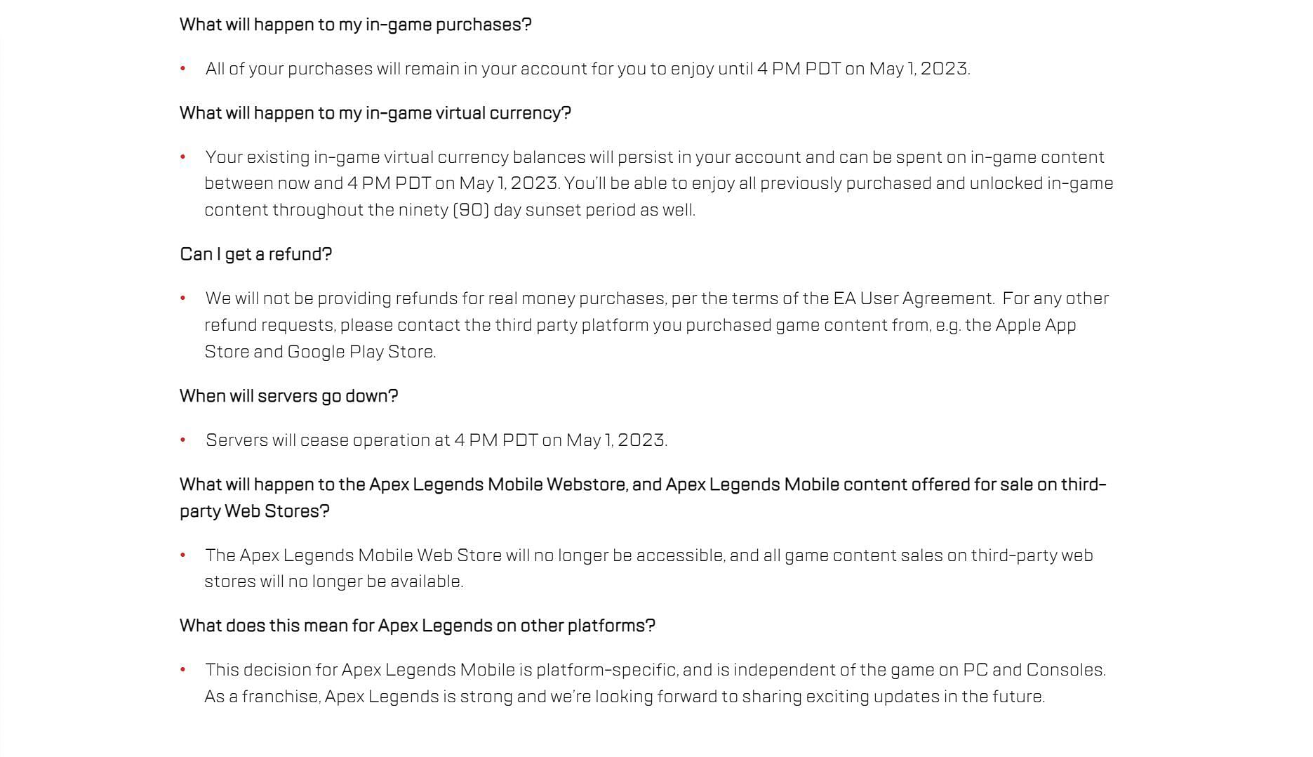 The FAQ section of the official announcement post (Image via Respawn Entertainment / Electronics Art)
