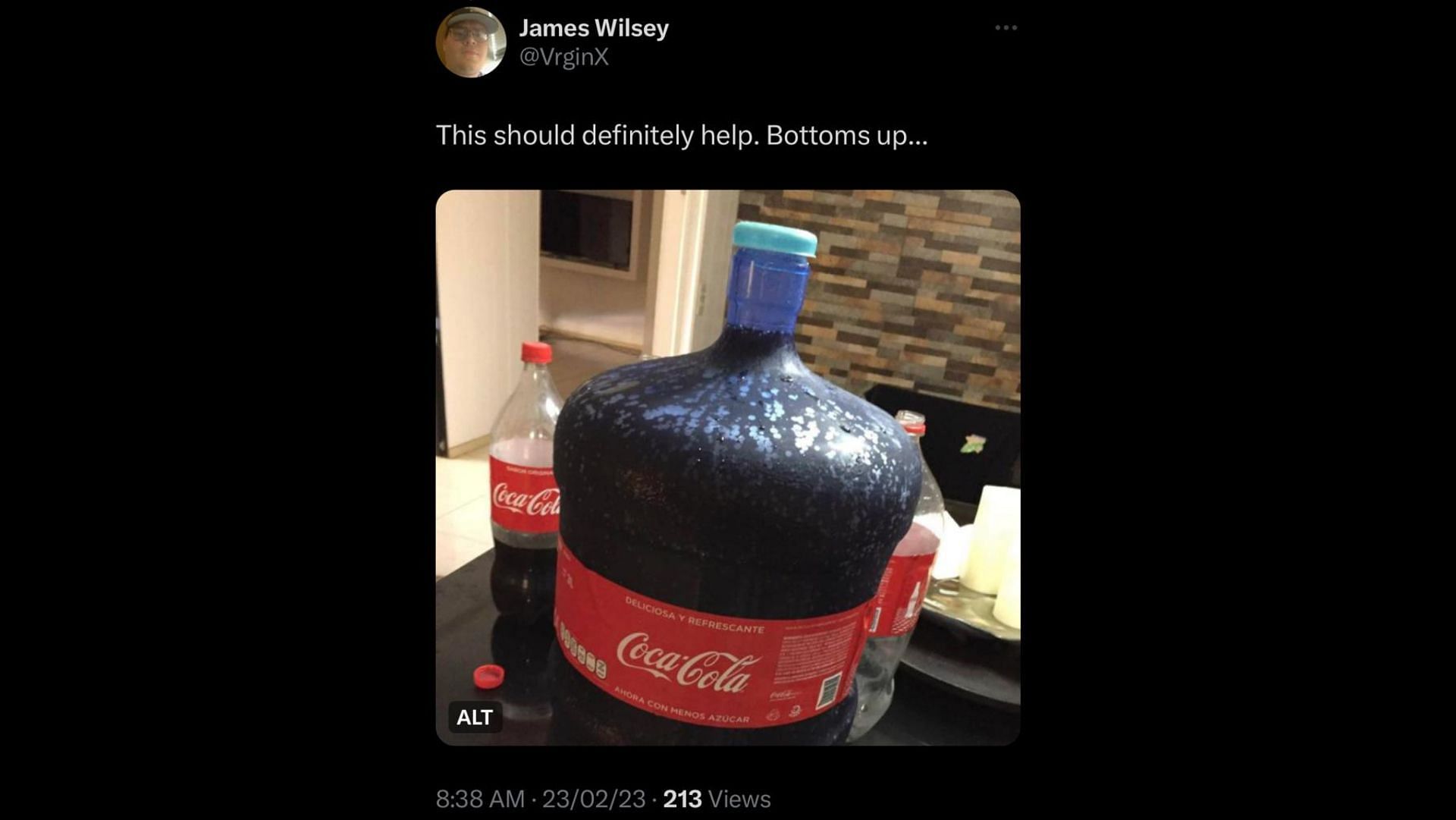 Screenshot of a Twitter user responding to the claim that consuming aerated drinks could lead to larger testicles and higher testosterone levels.