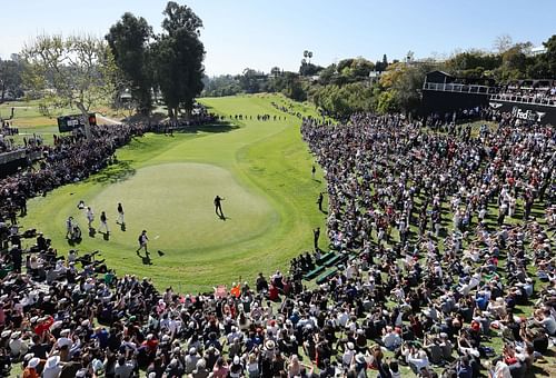 Tiger Woods at The Genesis Invitational - after a putt at the 18th green in the final round